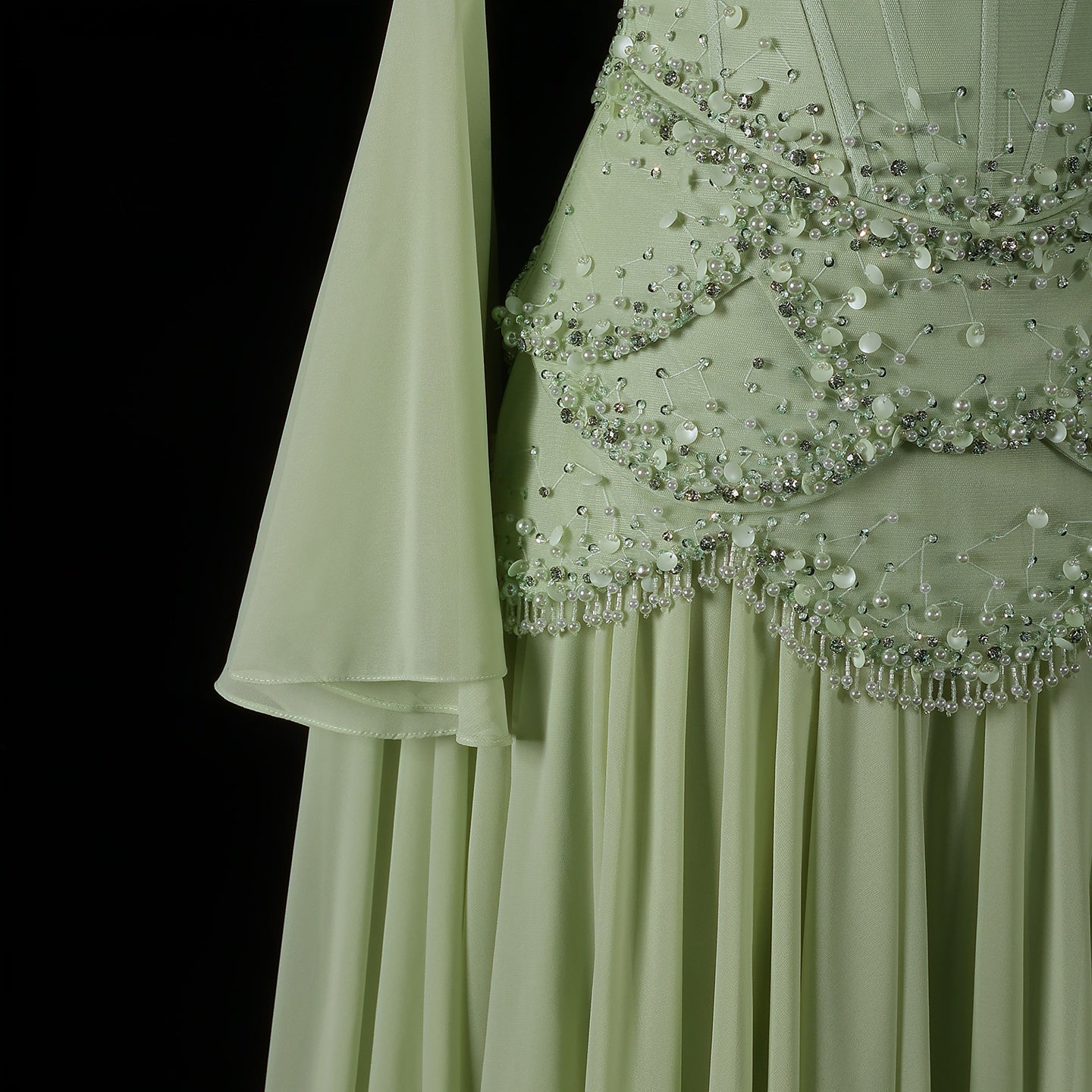 Luxury Blue Beaded Formal Evening Gown with Bell Sleeves SS286 Sheer Fairy