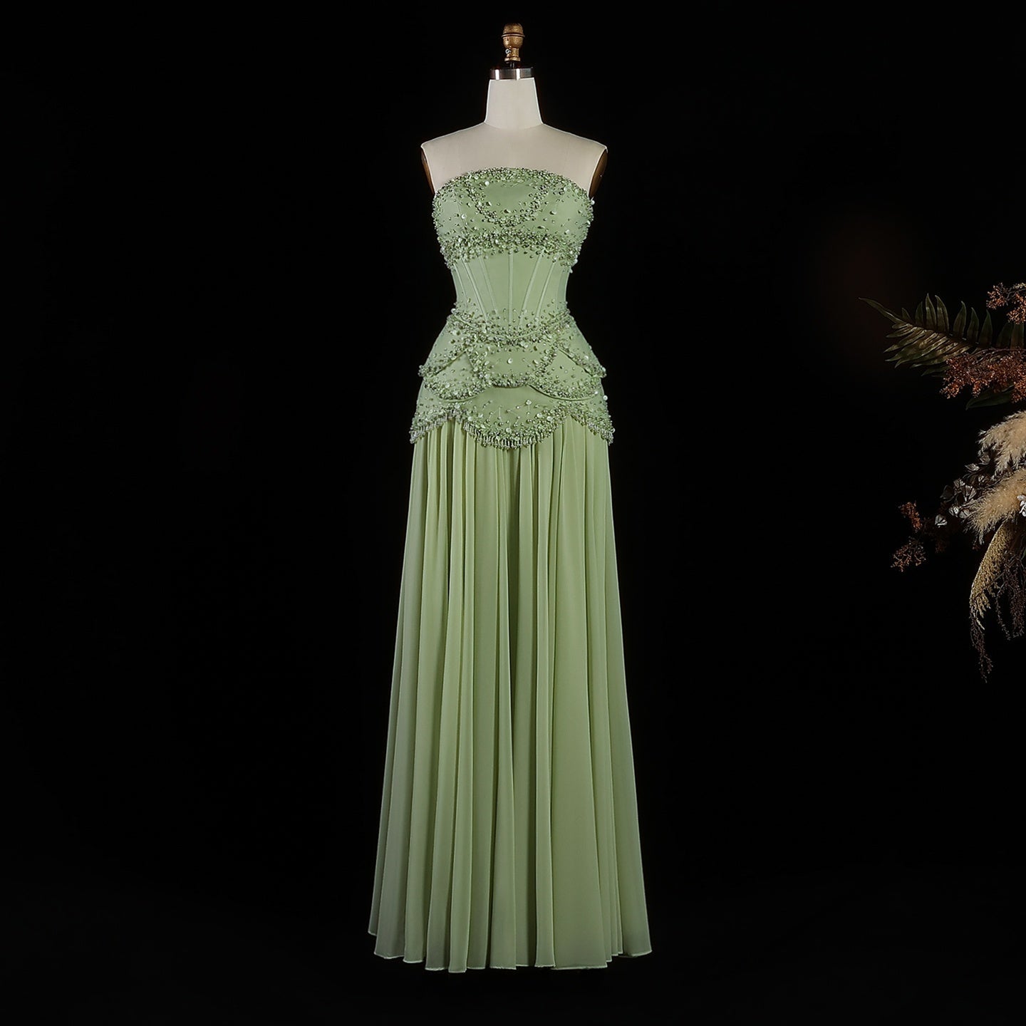 Luxury Sky Blue Beaded Formal Evening Gown with Bell Sleeves SS286 Sheer Fairy