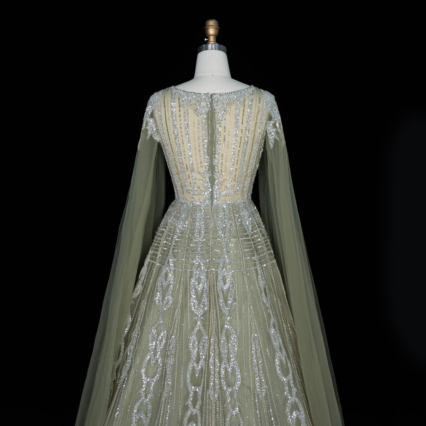 Elegant V Neck Sequined Cape Sleeve A Line Evening Gown SS073 Sheer Fairy