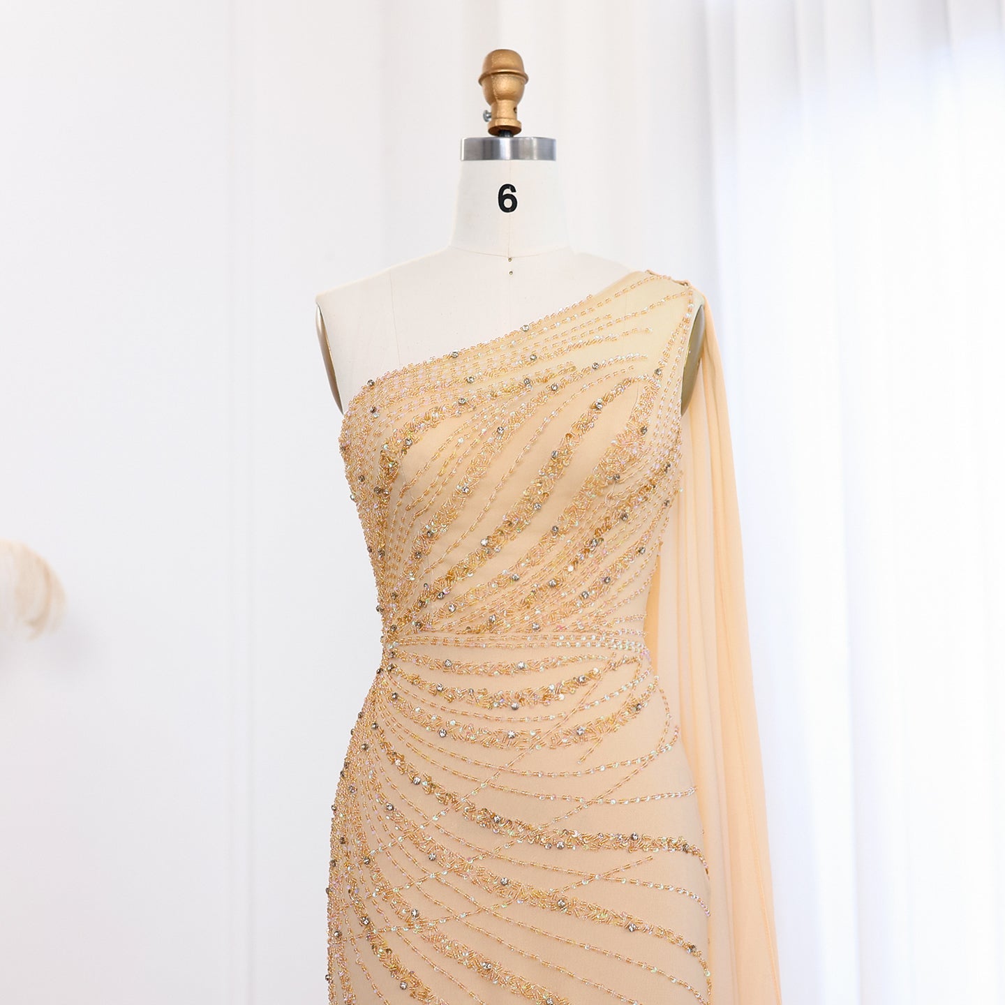 Turquoise One-Shoulder Mermaid Evening Dress with Beading & Feather SS498 Sheer Fairy