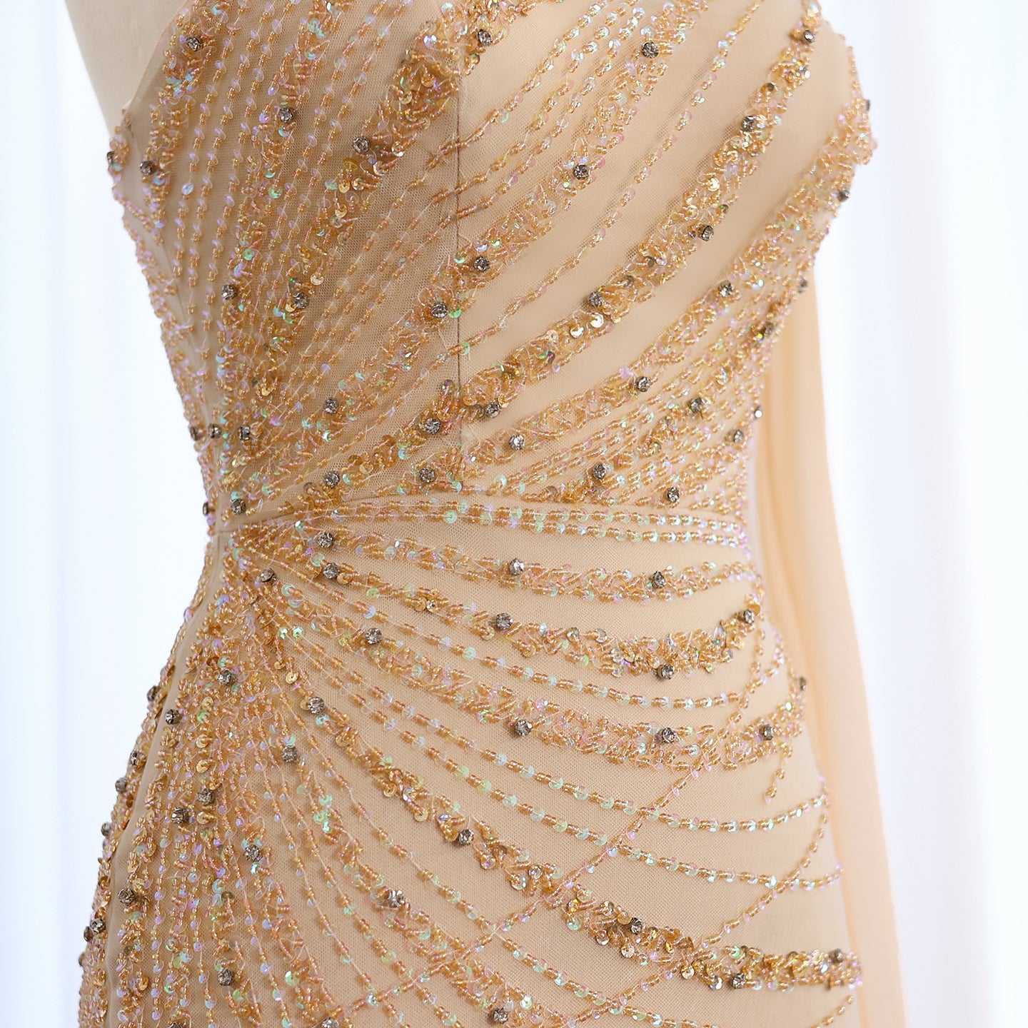 Turquoise One-Shoulder Mermaid Evening Dress with Beading & Feather SS498 Sheer Fairy