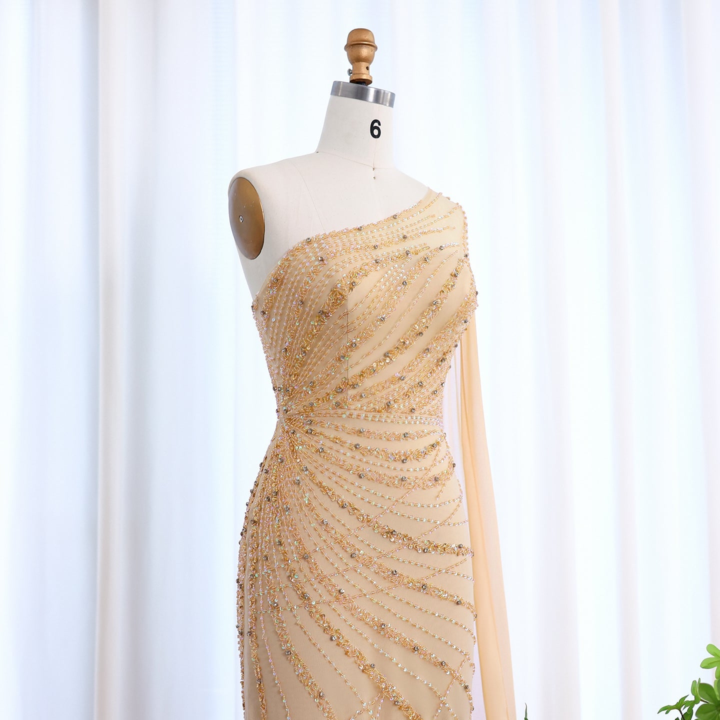 Turquoise One-Shoulder Mermaid Evening Dress with Beading & Feather SS498 Sheer Fairy