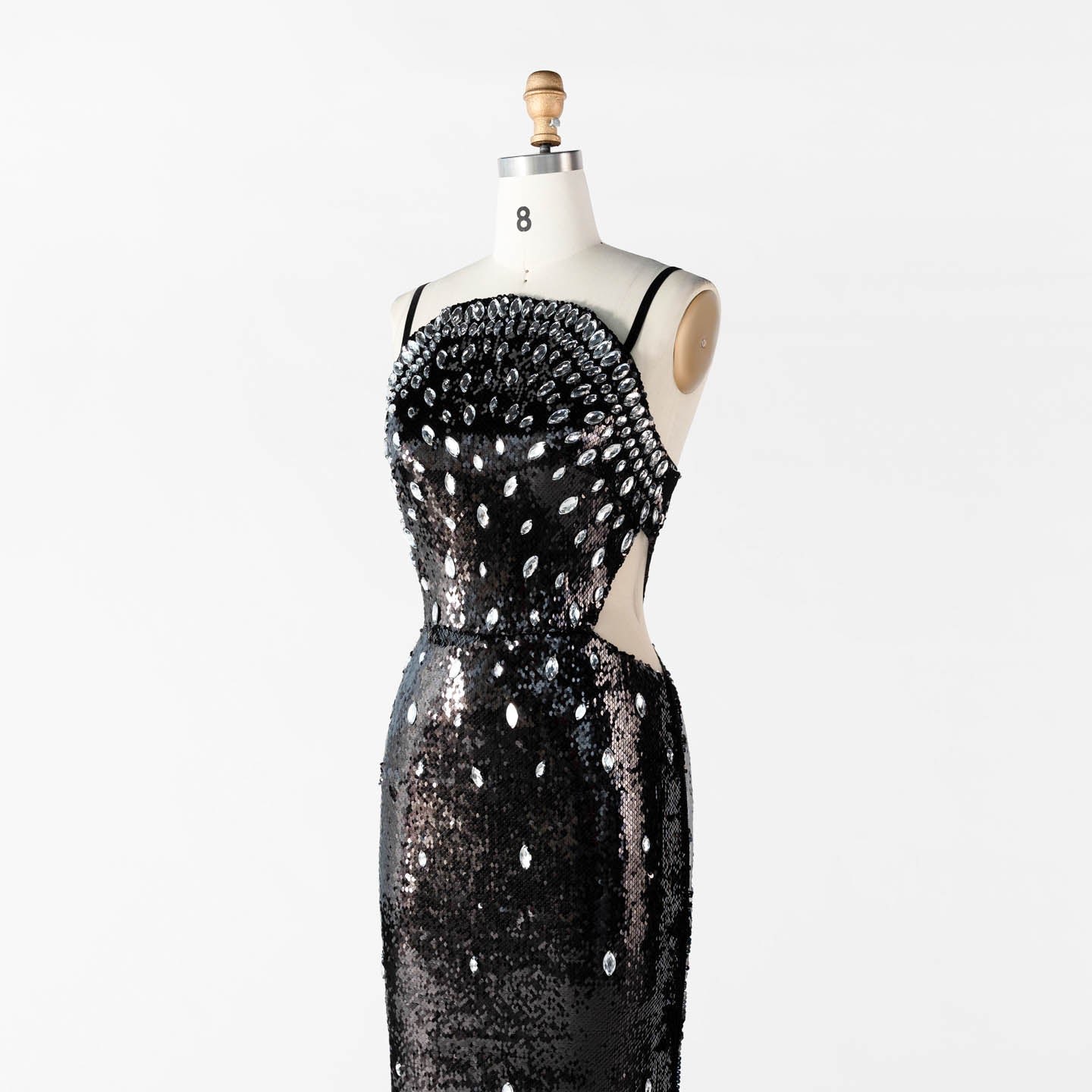 Black Sequin Spaghetti Strap Evening Dress Rhinestone Crystal Embellished Prom Dress ST016 Sheer Fairy