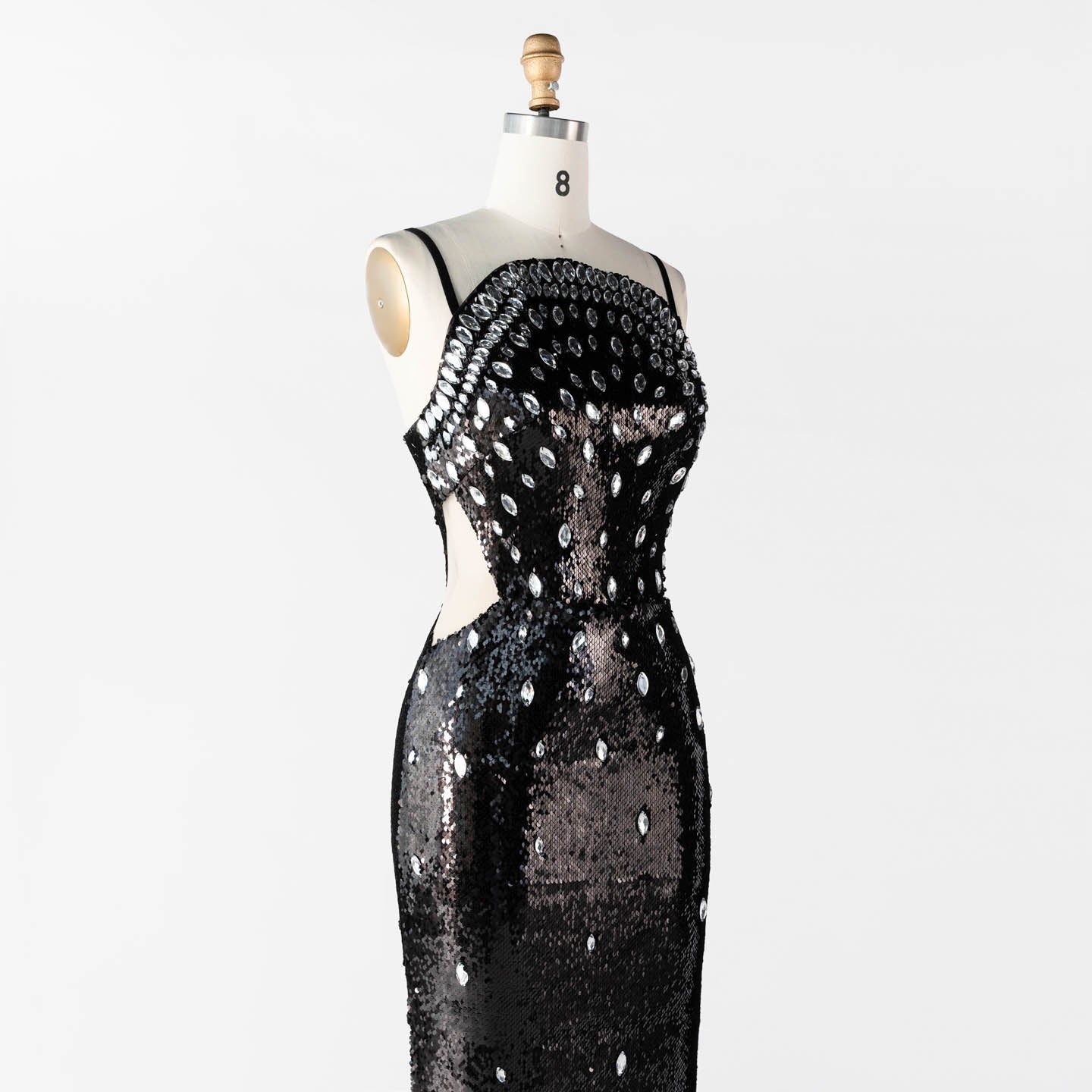 Black Sequin Spaghetti Strap Evening Dress Rhinestone Crystal Embellished Prom Dress ST016 Sheer Fairy