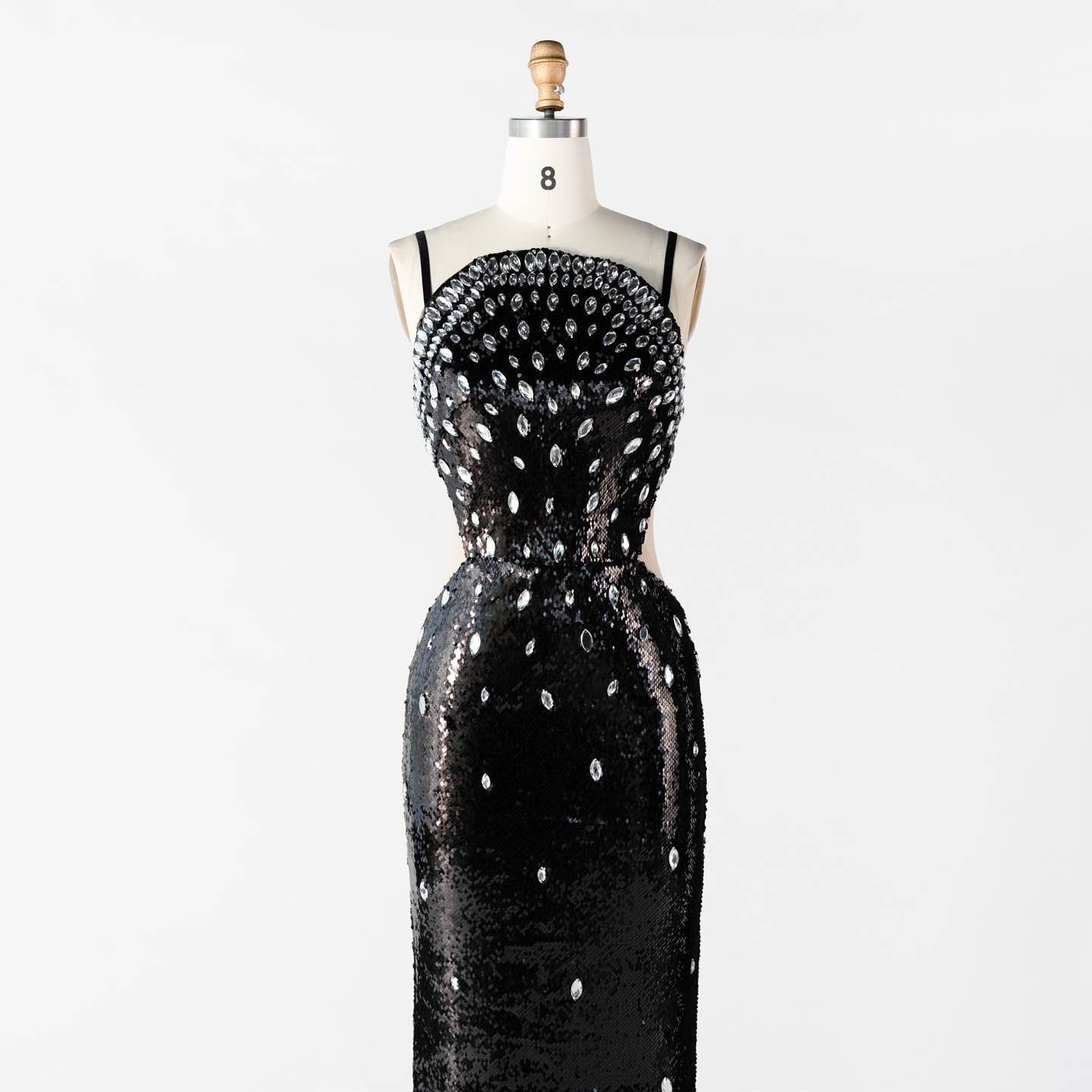 Black Sequin Spaghetti Strap Evening Dress Rhinestone Crystal Embellished Prom Dress ST016 Sheer Fairy