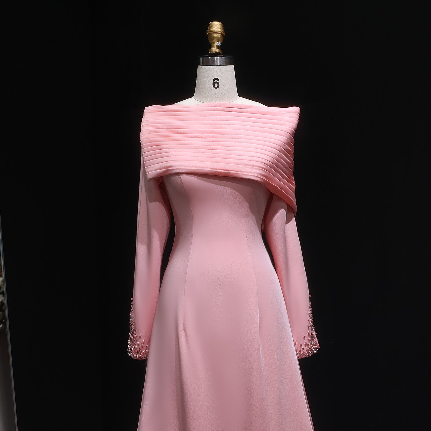 Pink Off-Shoulder Satin Beaded Sheath Evening Dress SF288