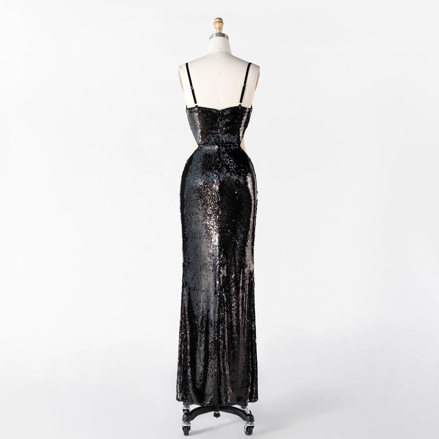 Black Sequin Spaghetti Strap Evening Dress Rhinestone Crystal Embellished Prom Dress ST016 Sheer Fairy