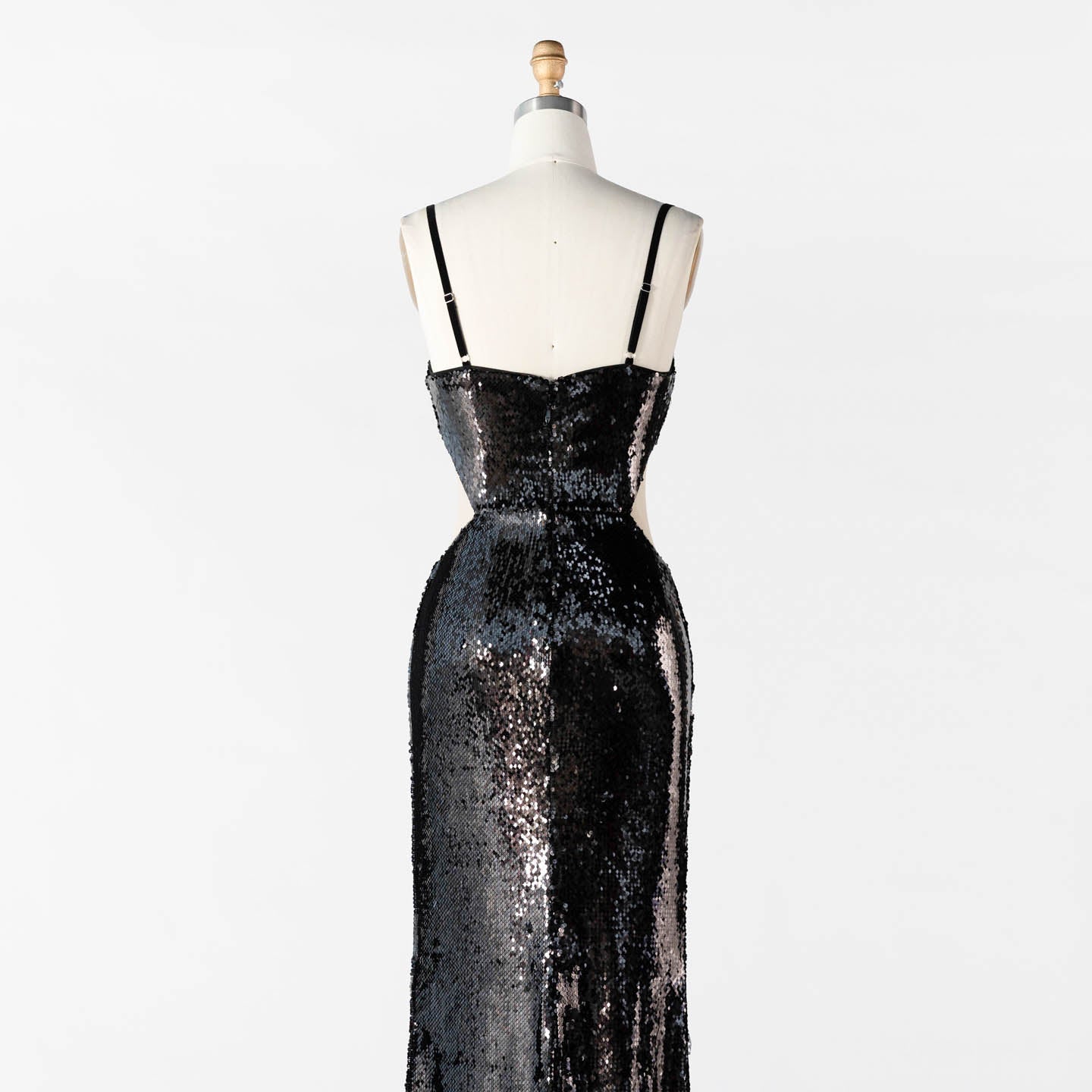 Black Sequin Spaghetti Strap Evening Dress Rhinestone Crystal Embellished Prom Dress ST016 Sheer Fairy