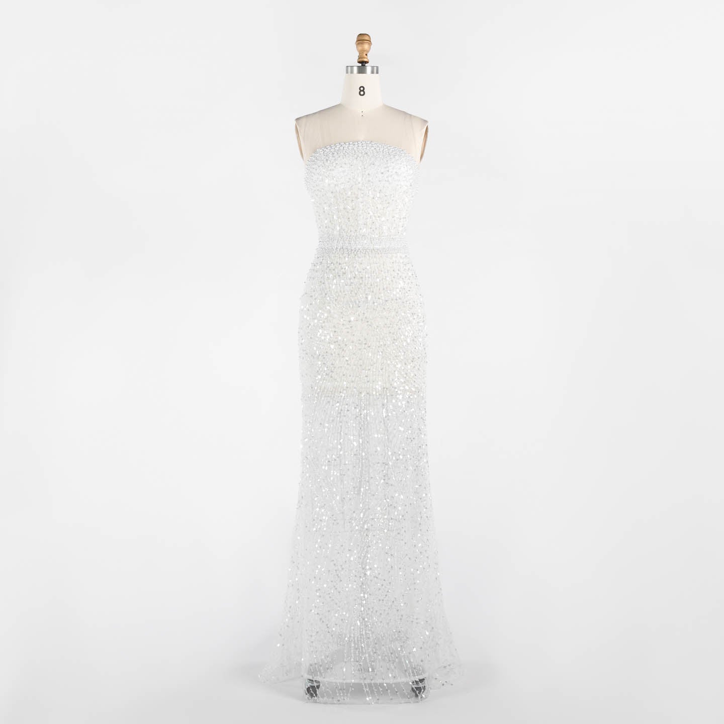 White Beading Strapless Evening Dress Pearl Beaded Mermaid Prom Dress ST014 Sheer Fairy