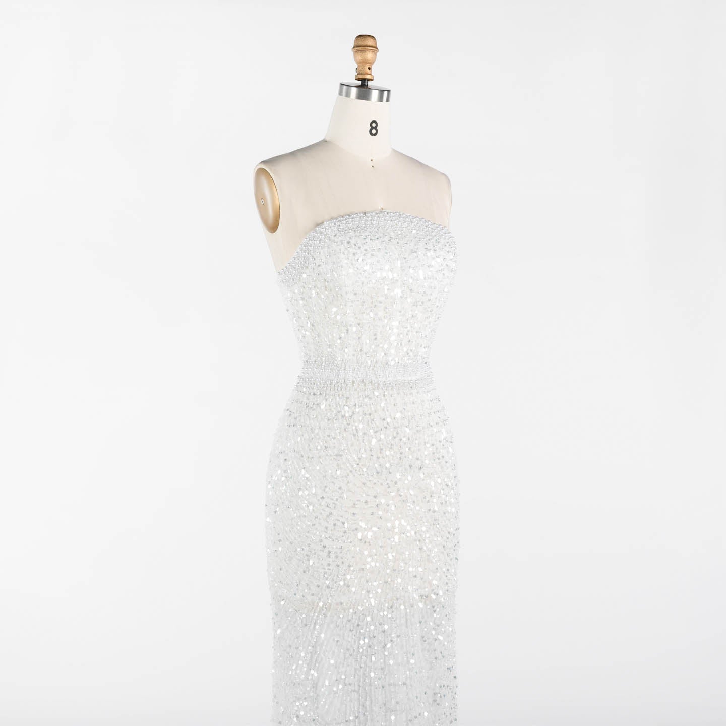White Beading Strapless Evening Dress Pearl Beaded Mermaid Prom Dress ST014 Sheer Fairy