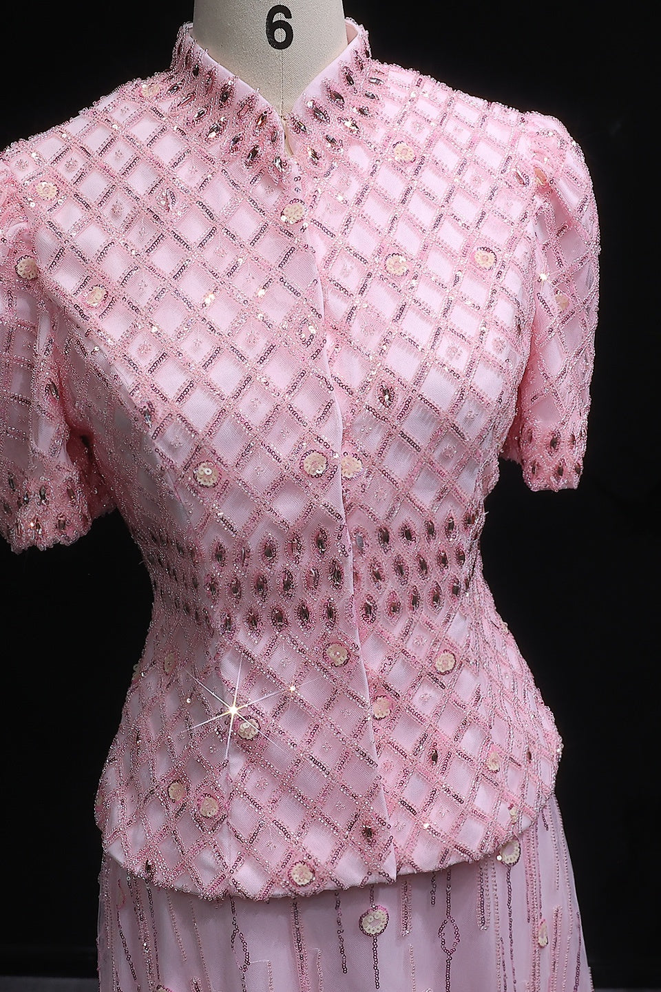 Formal Blush Pink Two-Piece Peplum Beaded Fringe Evening Dress SS546 Sheer Fairy