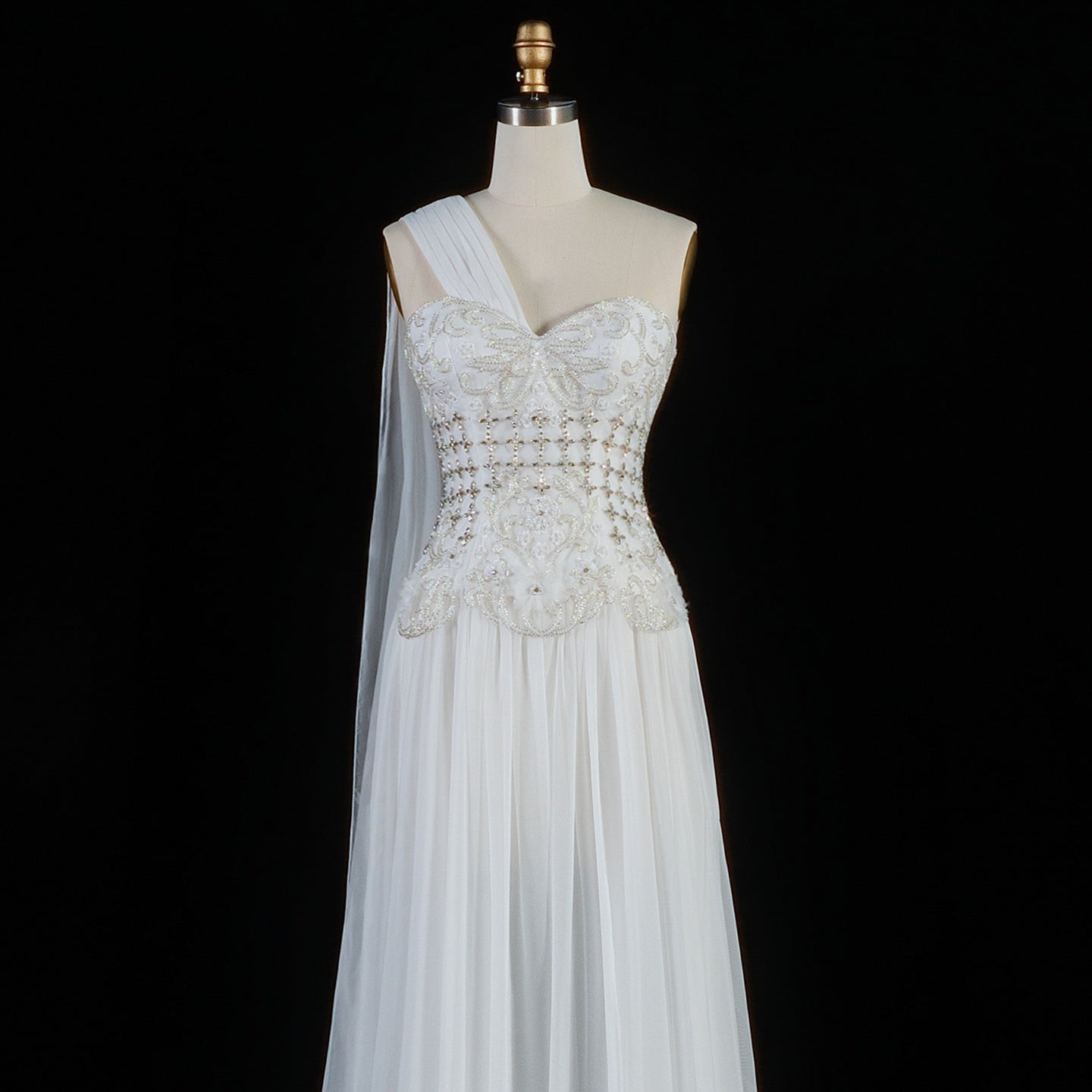 Blush Pink One-Shoulder Beaded Chiffon Evening Dress Gown SS285 Sheer Fairy