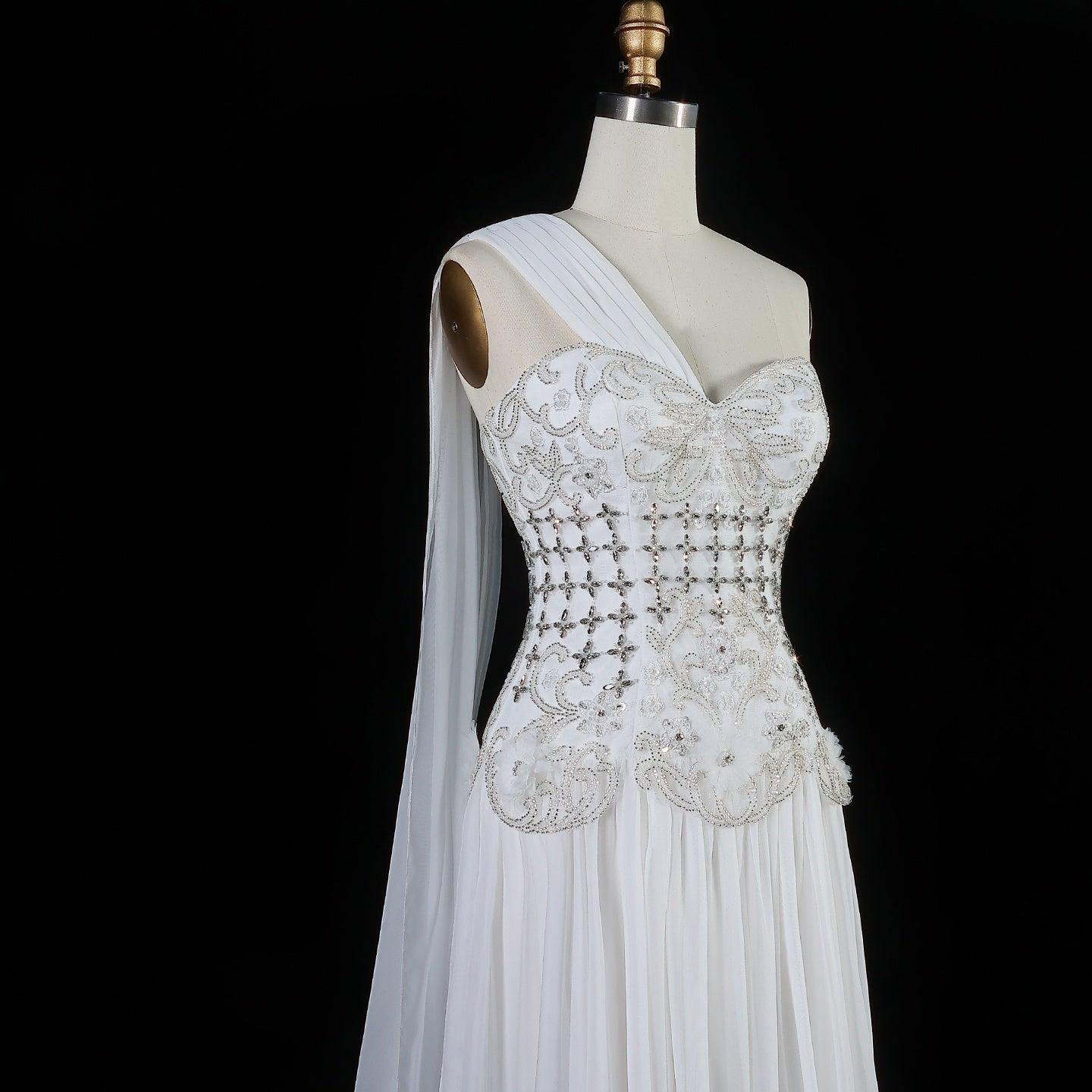 Blush Pink One-Shoulder Beaded Chiffon Evening Dress Gown SS285 Sheer Fairy