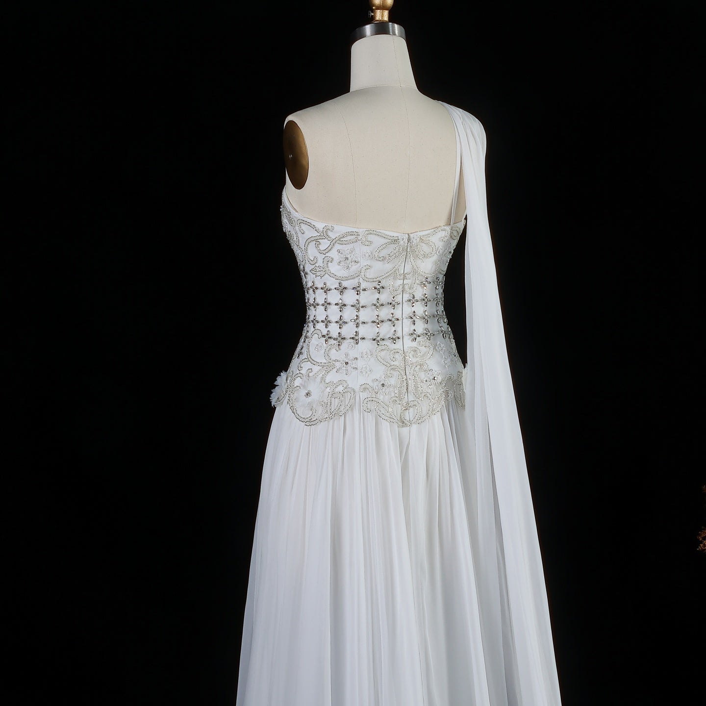 Blush Pink One-Shoulder Beaded Chiffon Evening Dress Gown SS285 Sheer Fairy