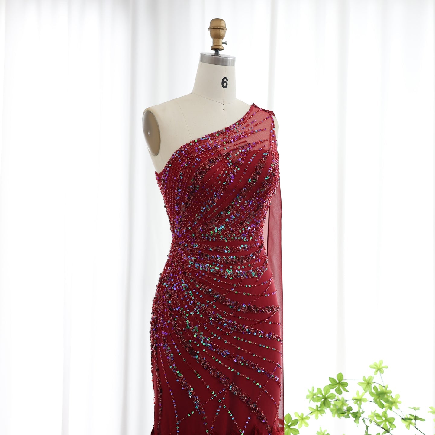 Turquoise One-Shoulder Mermaid Evening Dress with Beading & Feather SS498 Sheer Fairy