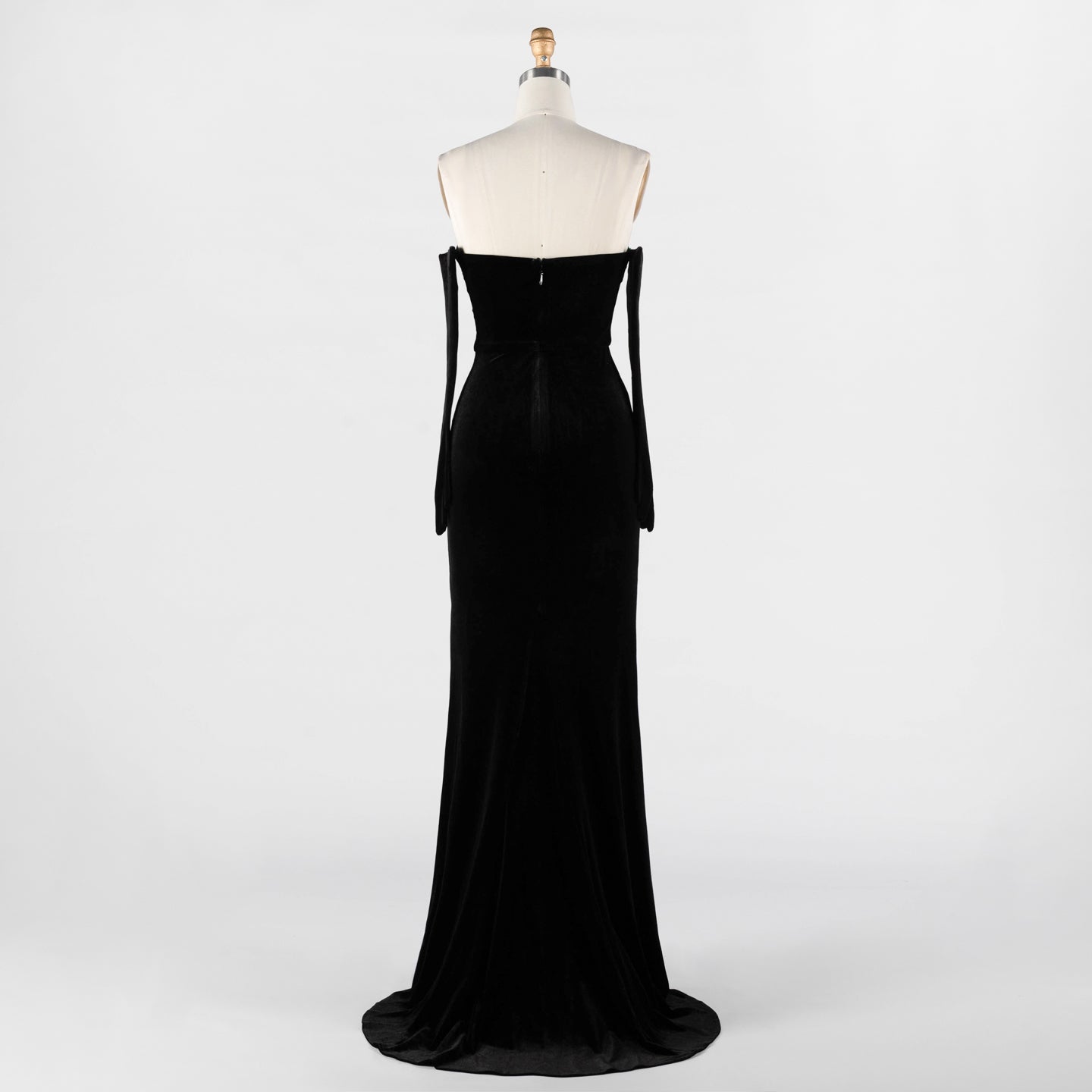 Black Velvet Strapless Evening Dress with Gold Baroque Embroidery ST030 Sheer Fairy