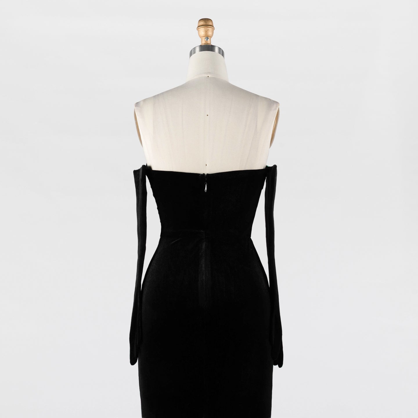 Black Velvet Strapless Evening Dress with Gold Baroque Embroidery ST030 Sheer Fairy