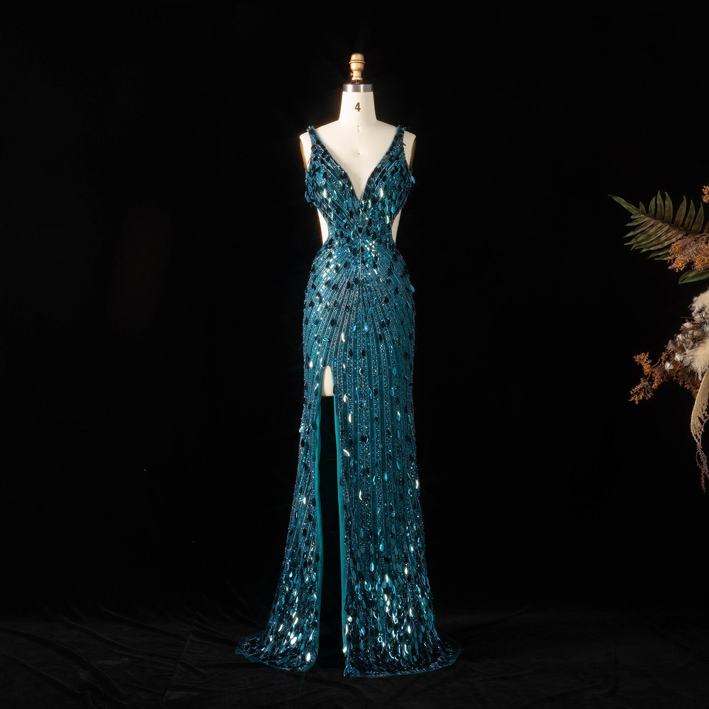 All-Sequined Deep V-Neck Mermaid Prom Dress with Split Side SH351 Sheer Fairy