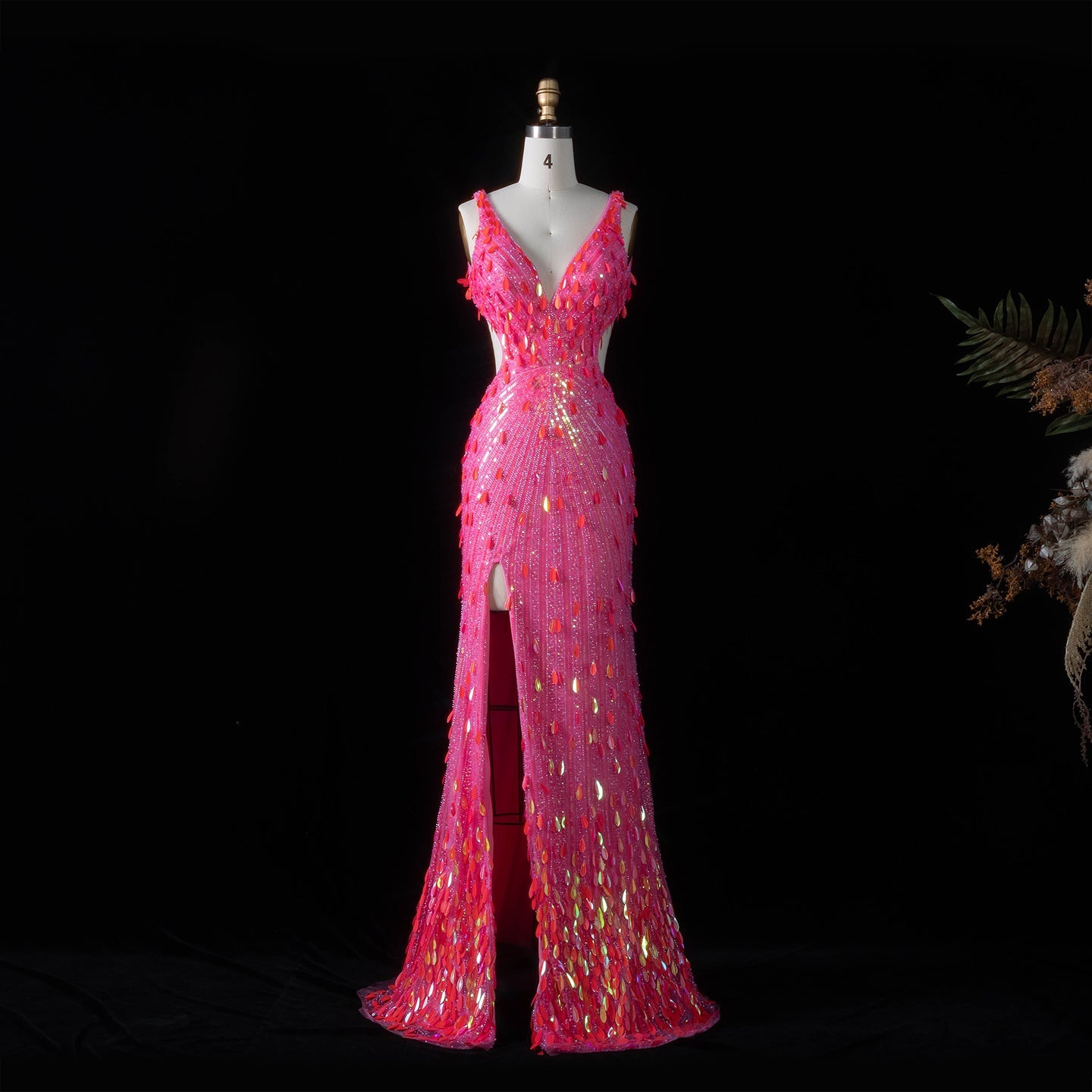 All-Sequined Deep V-Neck Mermaid Prom Dress with Split Side SH351 Sheer Fairy
