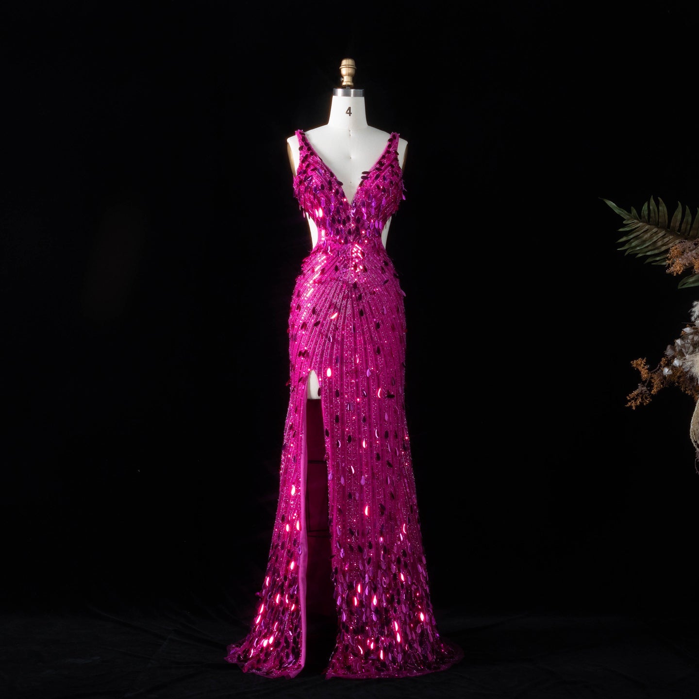 All-Sequined Deep V-Neck Mermaid Prom Dress with Split Side SH351 Sheer Fairy