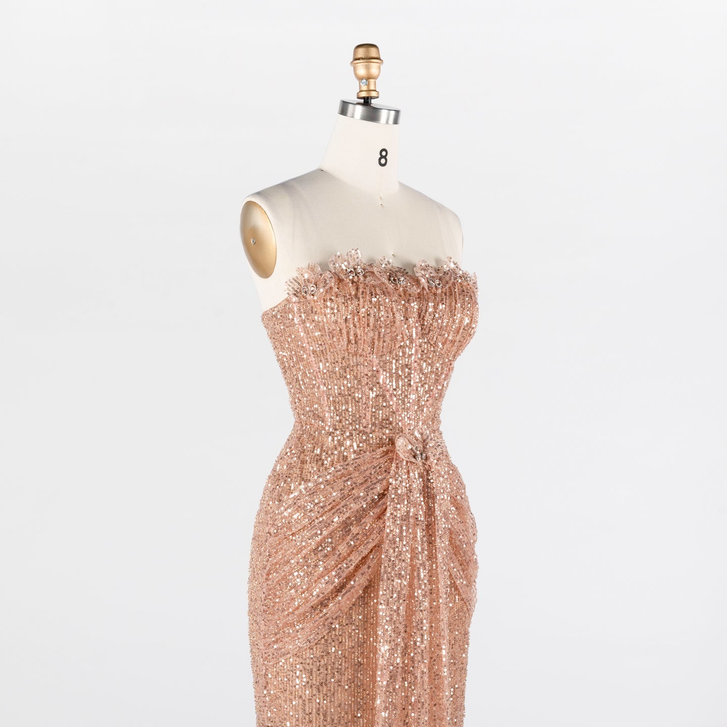 Rose Gold Sequin Strapless Draped Column Mermaid Evening Gown ST017 Sheer Fairy