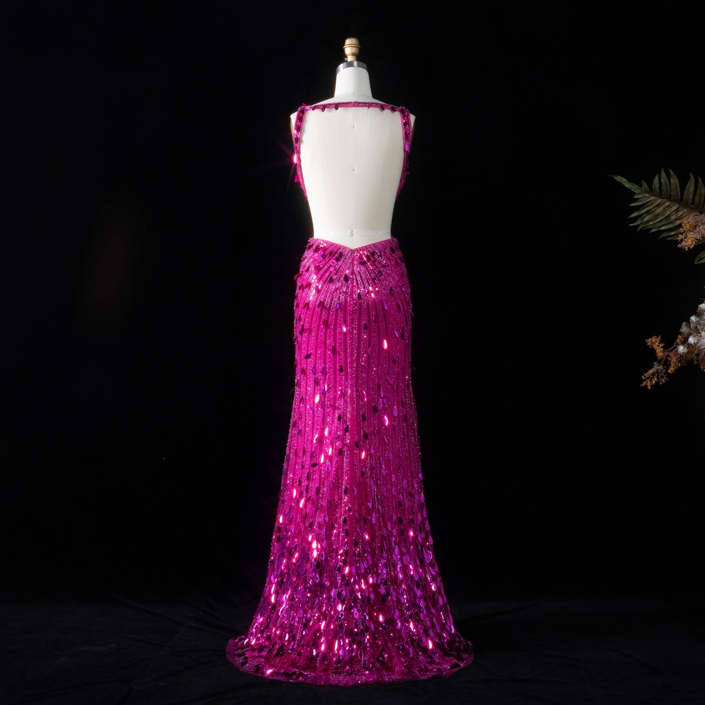 All-Sequined Deep V-Neck Mermaid Prom Dress with Split Side SH351 Sheer Fairy