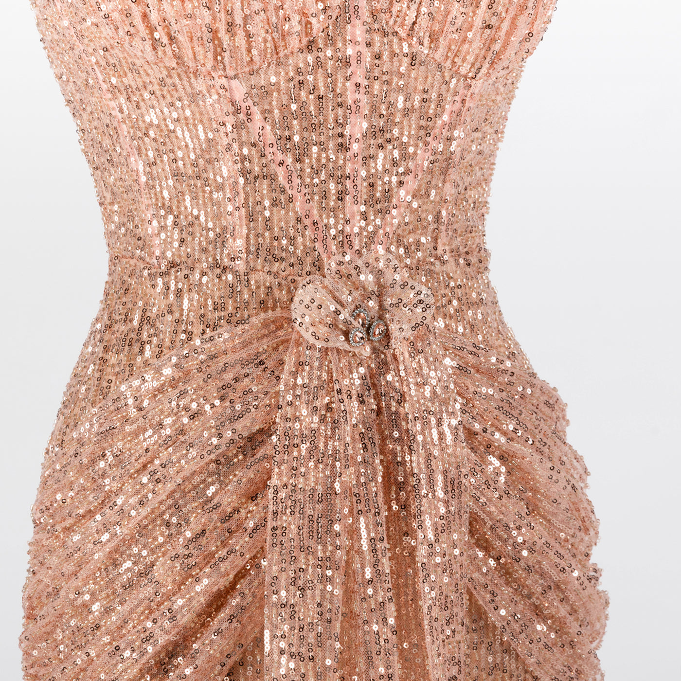 Rose Gold Sequin Strapless Draped Column Mermaid Evening Gown ST017 Sheer Fairy