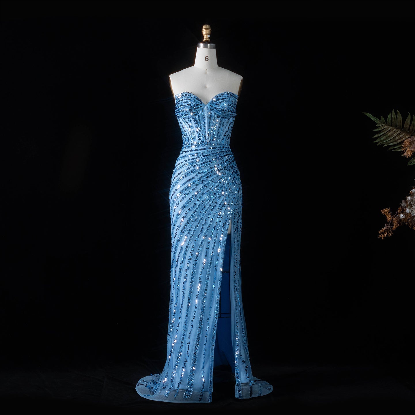 Elegant Strapless Sequin Mermaid Prom Dress with High Slit SH188 Sheer Fairy