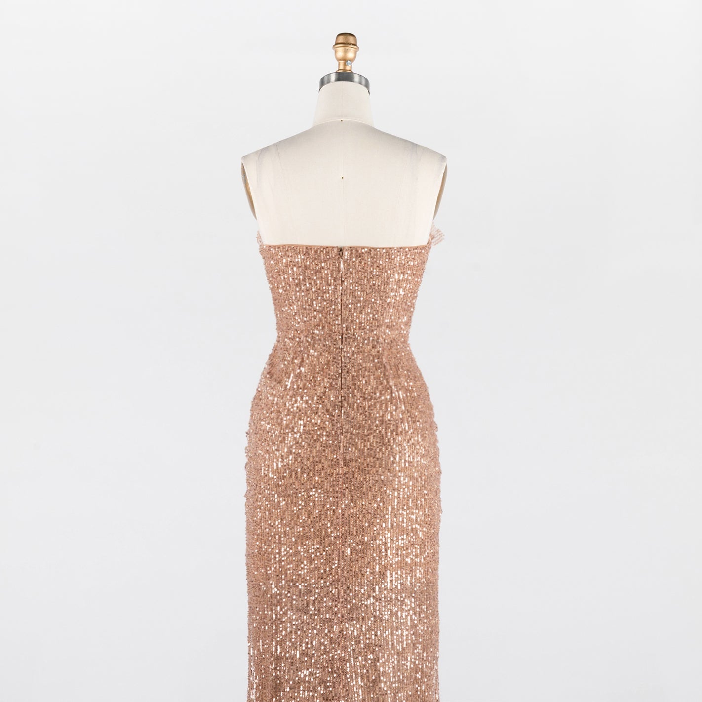Rose Gold Sequin Strapless Draped Column Mermaid Evening Gown ST017 Sheer Fairy