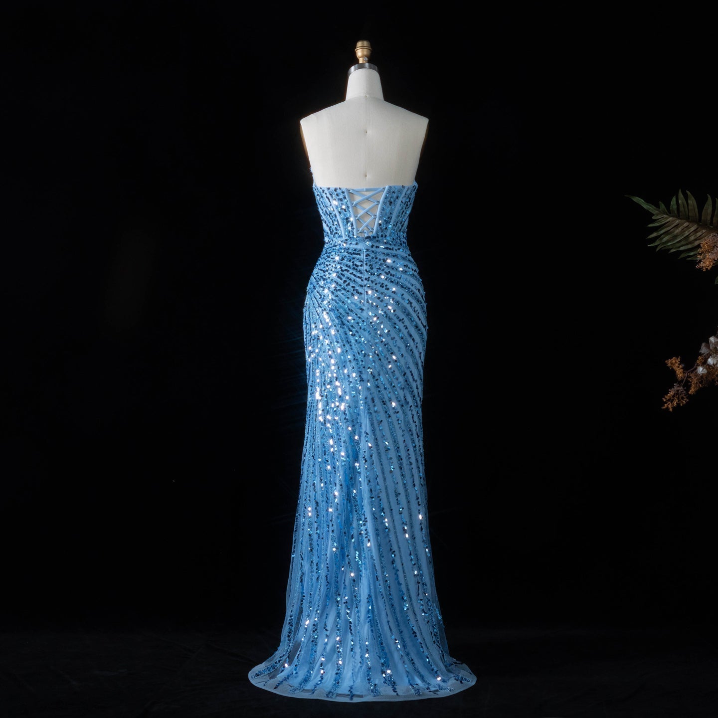 Elegant Strapless Sequin Mermaid Prom Dress with High Slit SH188 Sheer Fairy