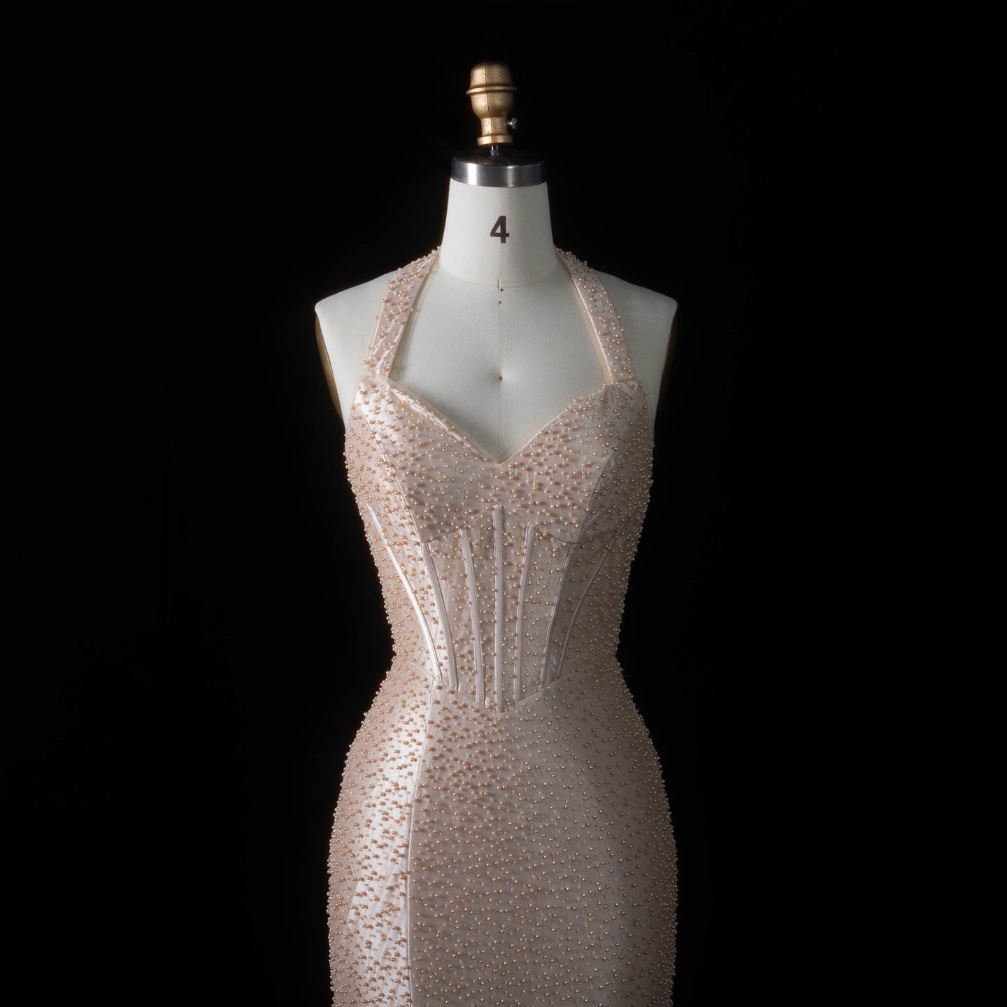 Elegant Champagne Halter Neck Mermaid Prom Dress with Beaded Bodice SH187 Sheer Fairy