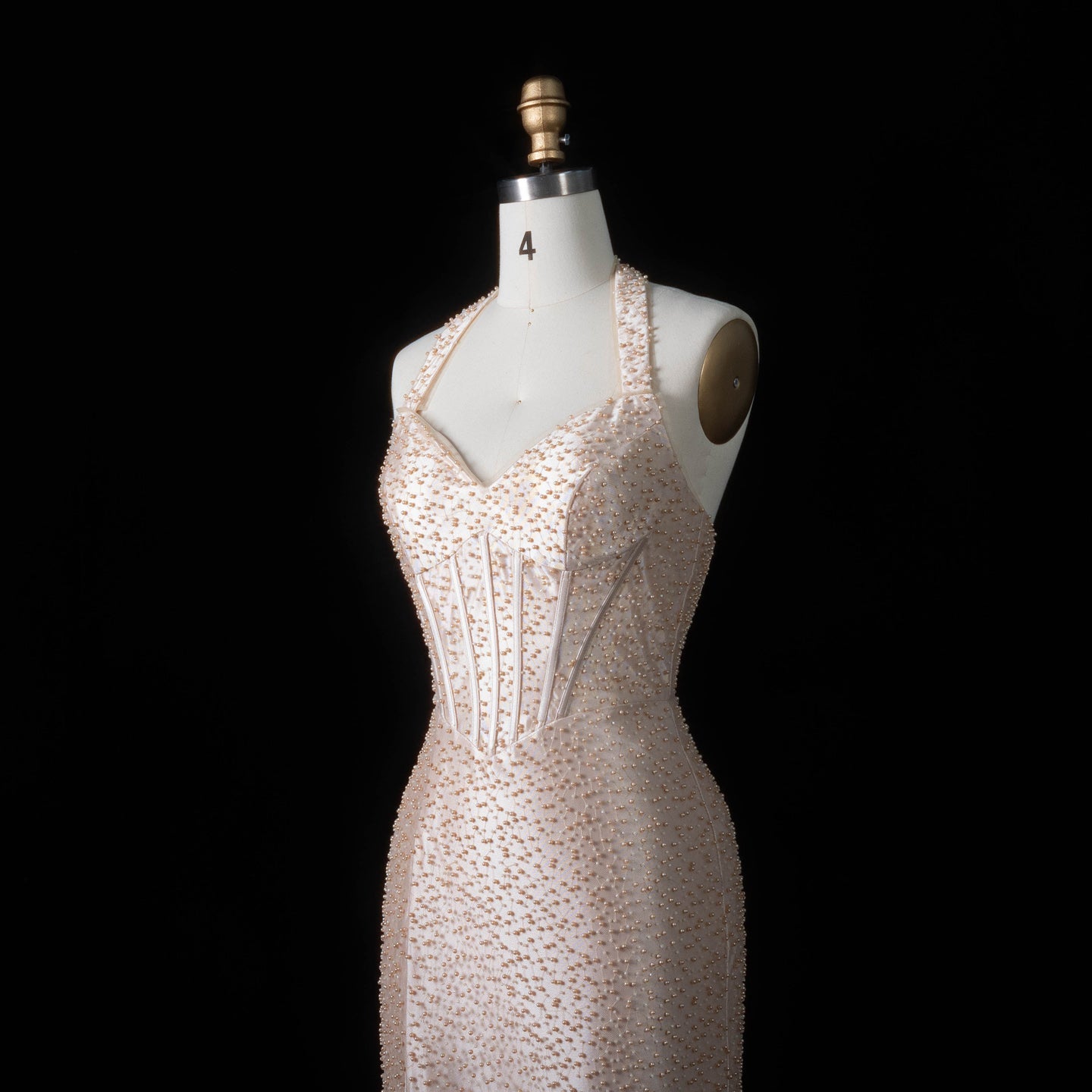 Elegant Champagne Halter Neck Mermaid Prom Dress with Beaded Bodice SH187 Sheer Fairy
