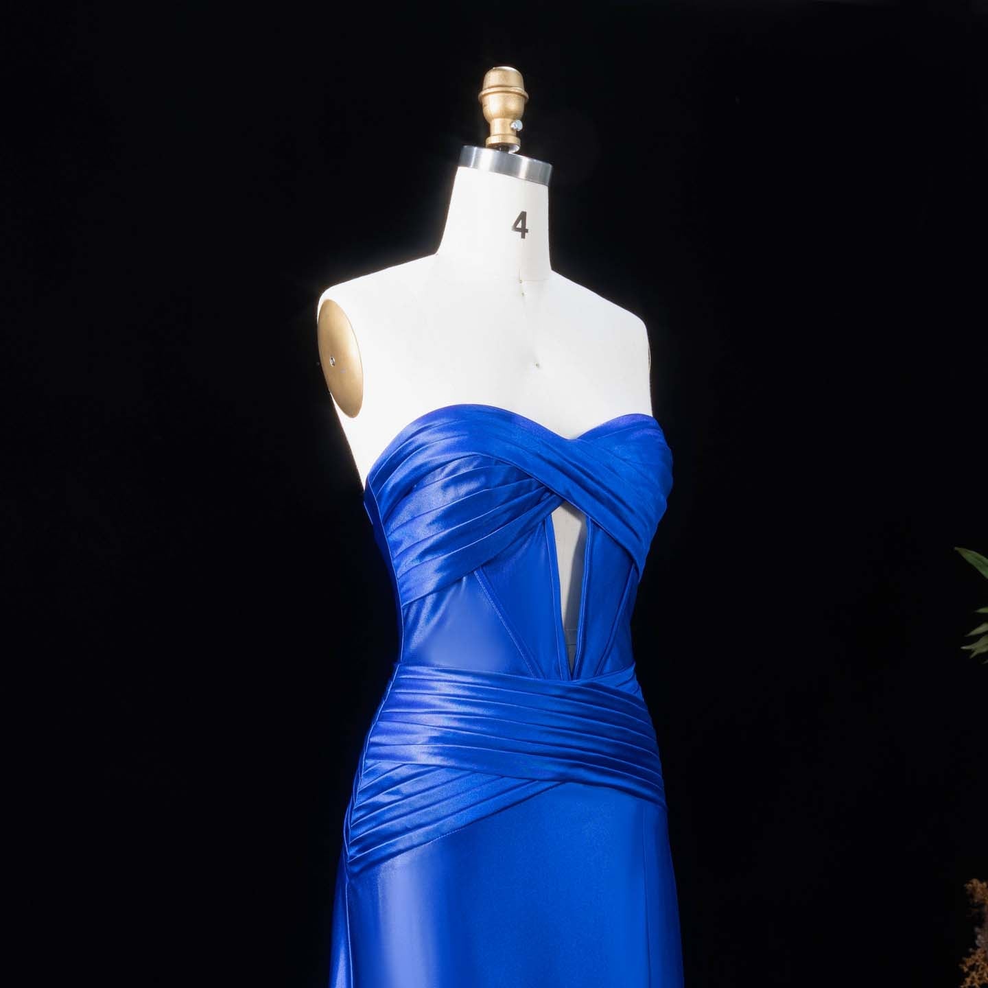 Elegant Royal Blue Strapless Satin Prom Dress with Slit SH189 Sheer Fairy