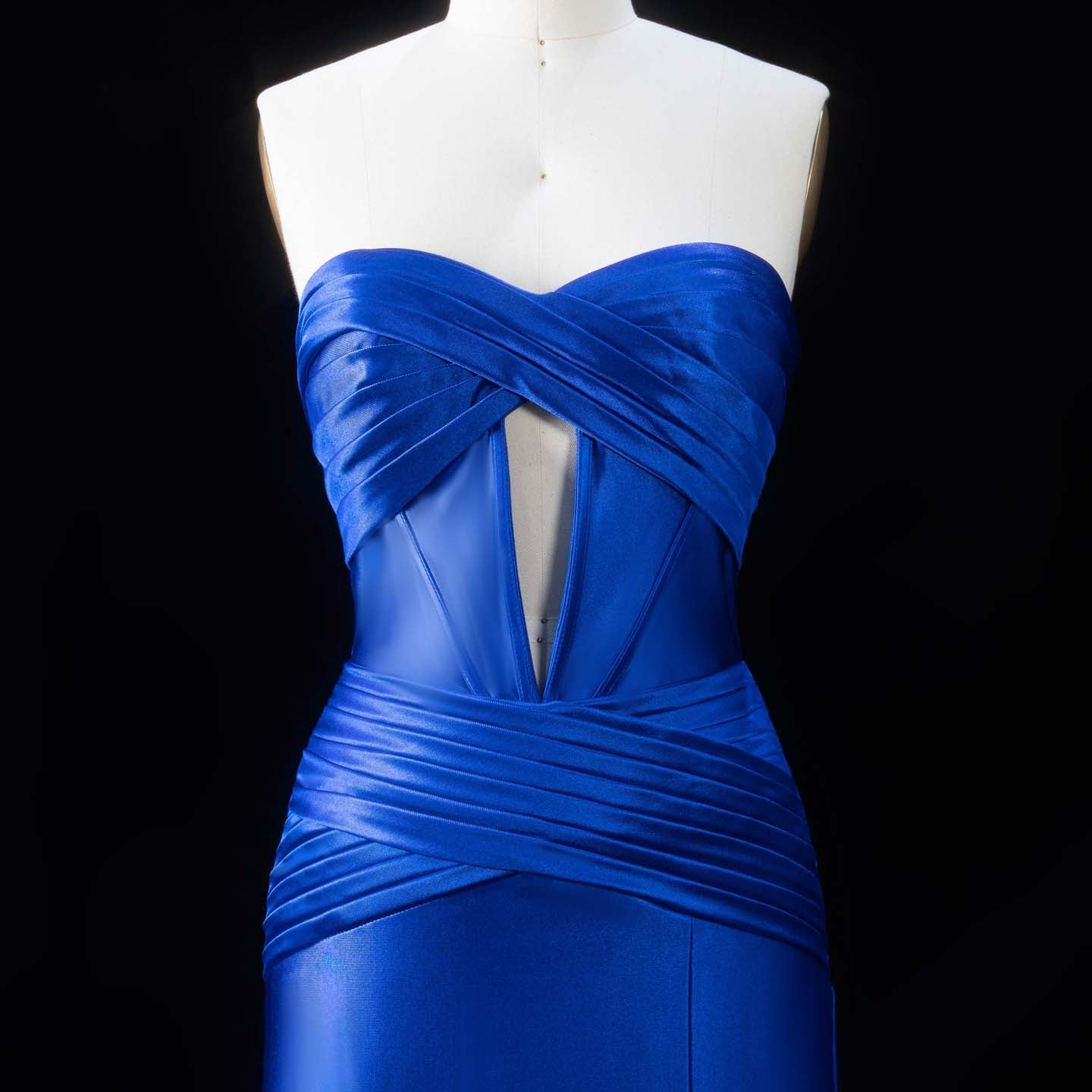 Elegant Royal Blue Strapless Satin Prom Dress with Slit SH189 Sheer Fairy
