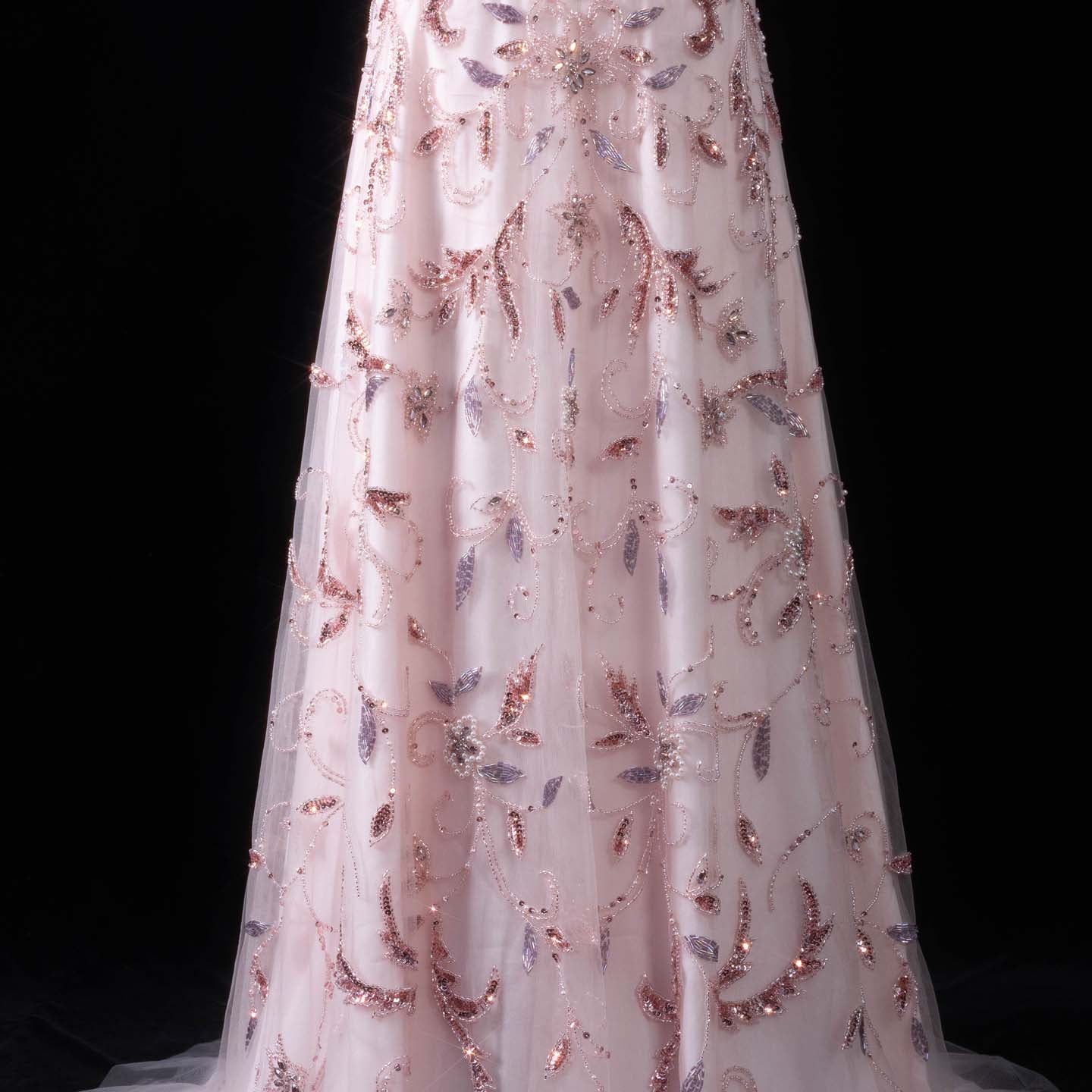 Blush Pink Strapless Sweetheart Beaded Floral A-Line Evening Gown SS529 Sheer Fairy