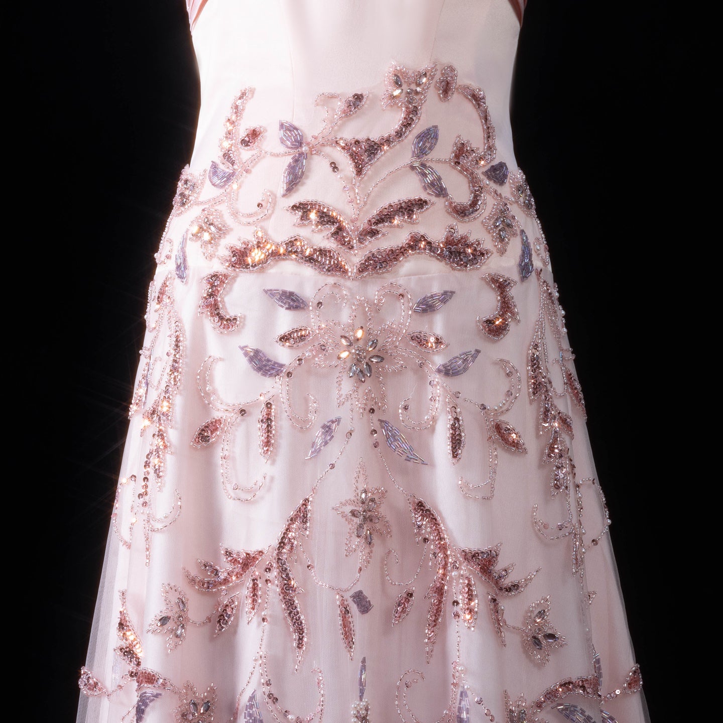 Blush Pink Strapless Sweetheart Beaded Floral A-Line Evening Gown SS529 Sheer Fairy