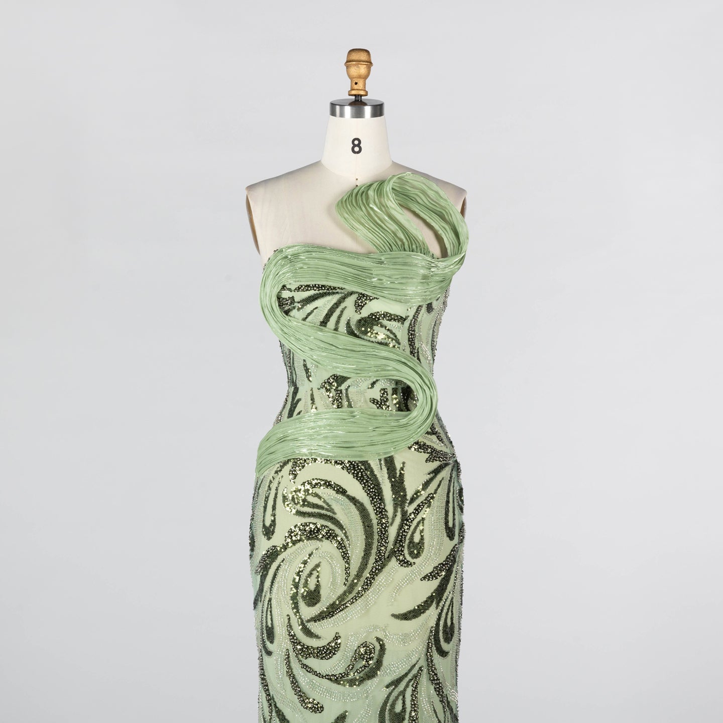 Sage Green Sculpted Bodice Embellished Mermaid Evening Gown ST018 Sheer Fairy