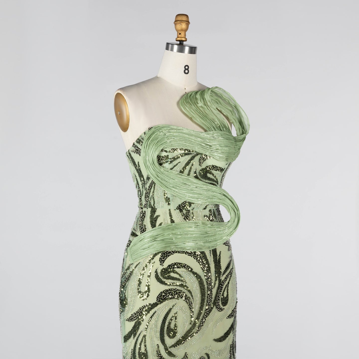 Sage Green Sculpted Bodice Embellished Mermaid Evening Gown ST018 Sheer Fairy