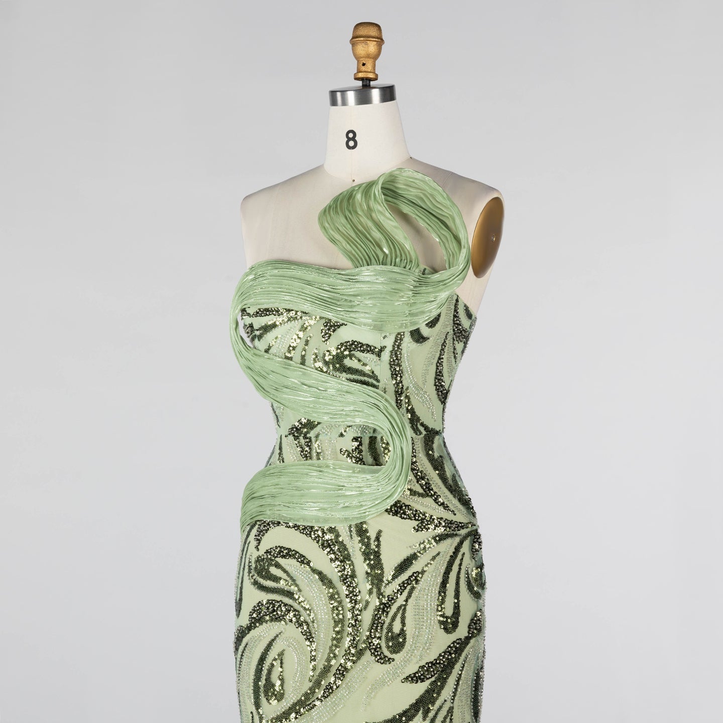 Sage Green Sculpted Bodice Embellished Mermaid Evening Gown ST018 Sheer Fairy
