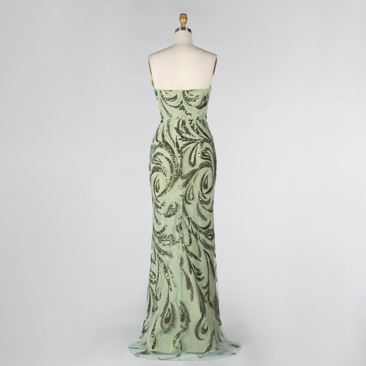 Sage Green Sculpted Bodice Embellished Mermaid Evening Gown ST018 Sheer Fairy