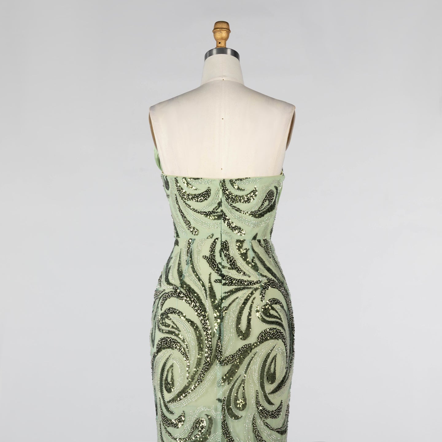 Sage Green Sculpted Bodice Embellished Mermaid Evening Gown ST018 Sheer Fairy
