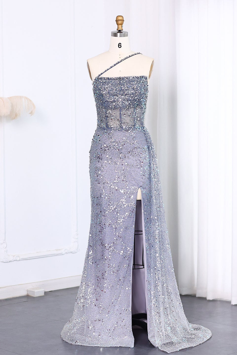 Luxury Sequined One-Shoulder Mermaid Evening Dress SS710