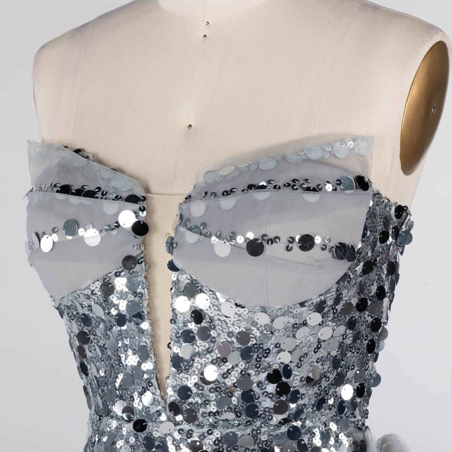 Gray Sequin Strapless Mini Evening Dress with Ruffle Tulle Hem ST019 Sheer Fairy