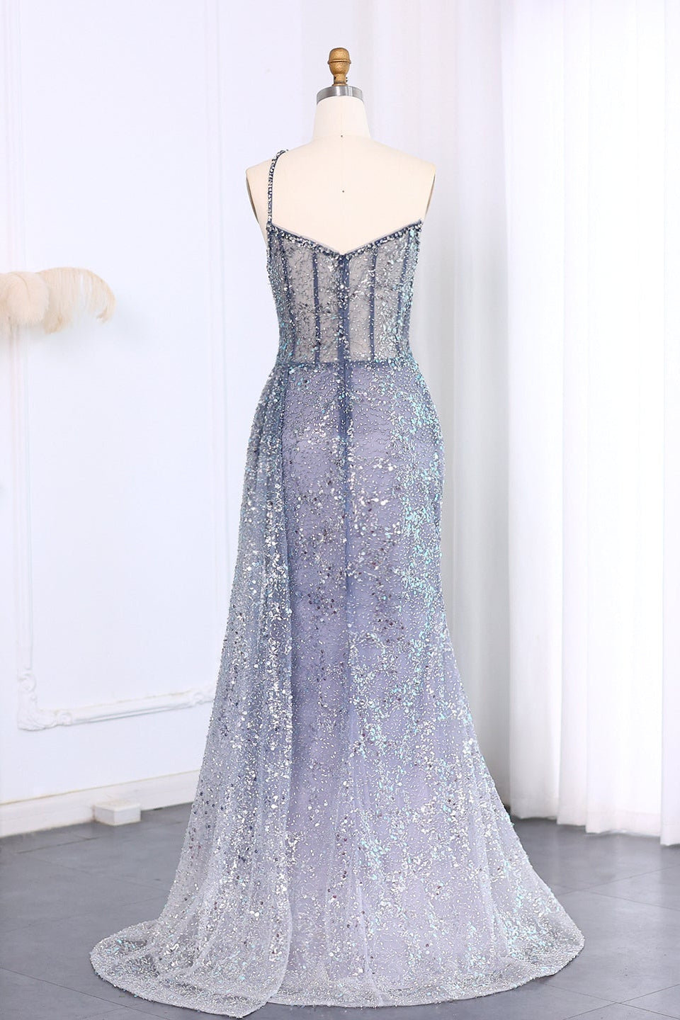 Luxury Sequined One-Shoulder Mermaid Evening Dress SS710