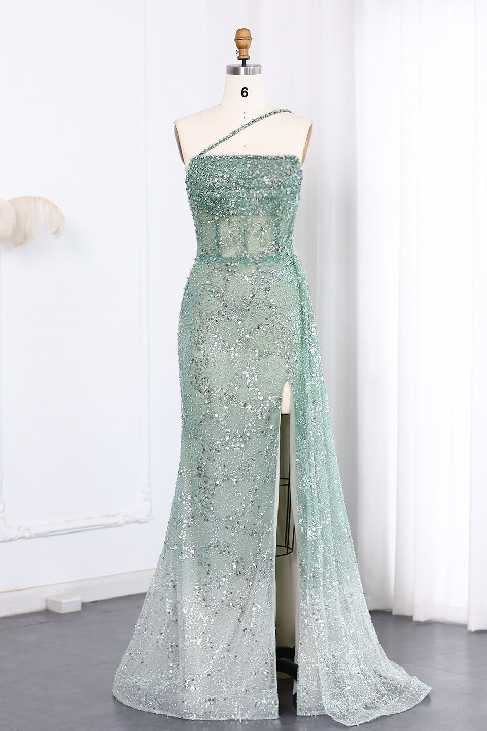 Luxury Sequined One-Shoulder Mermaid Evening Dress SS710