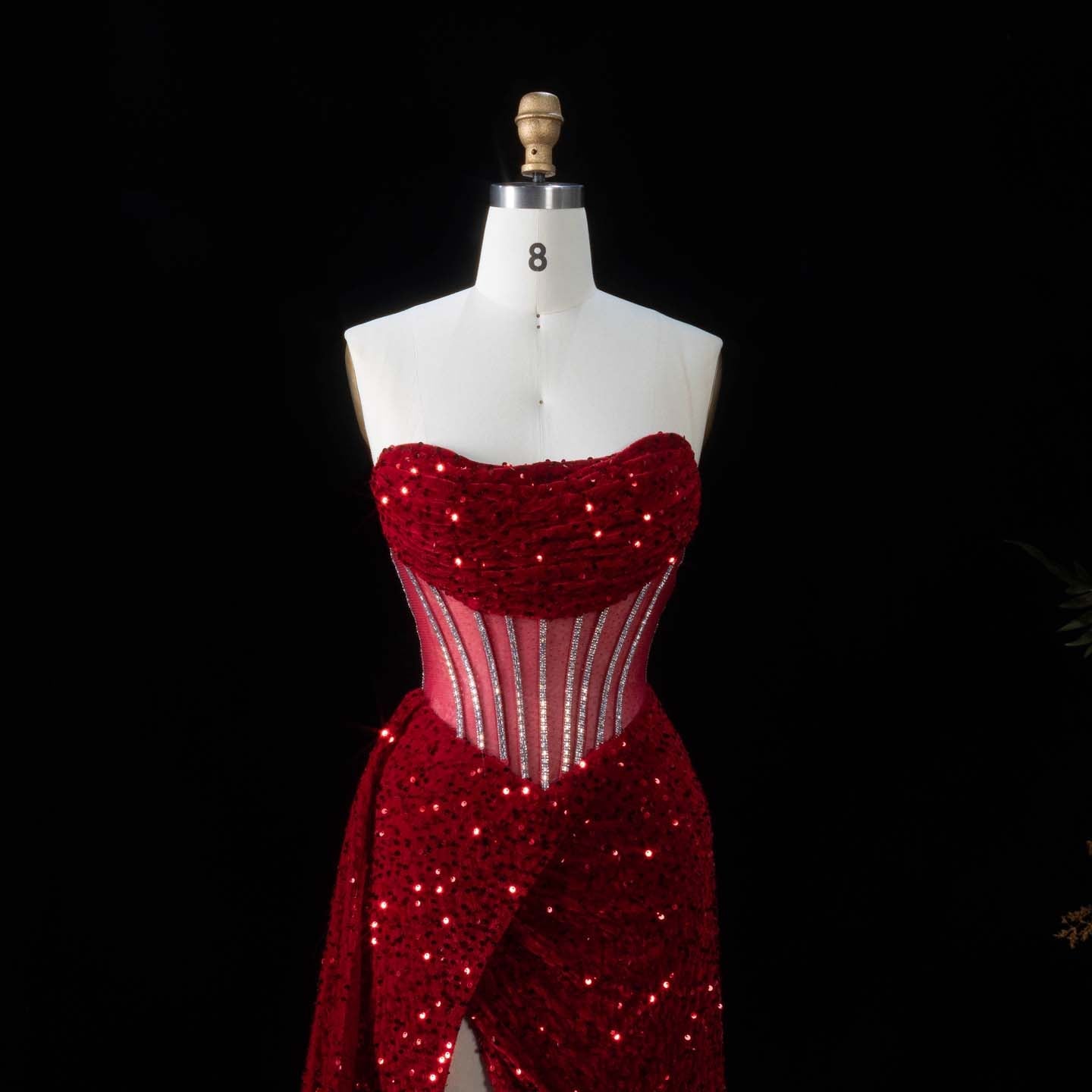 Luxury Red Sheer Corset Prom Dress with High Slit SH190 Sheer Fairy