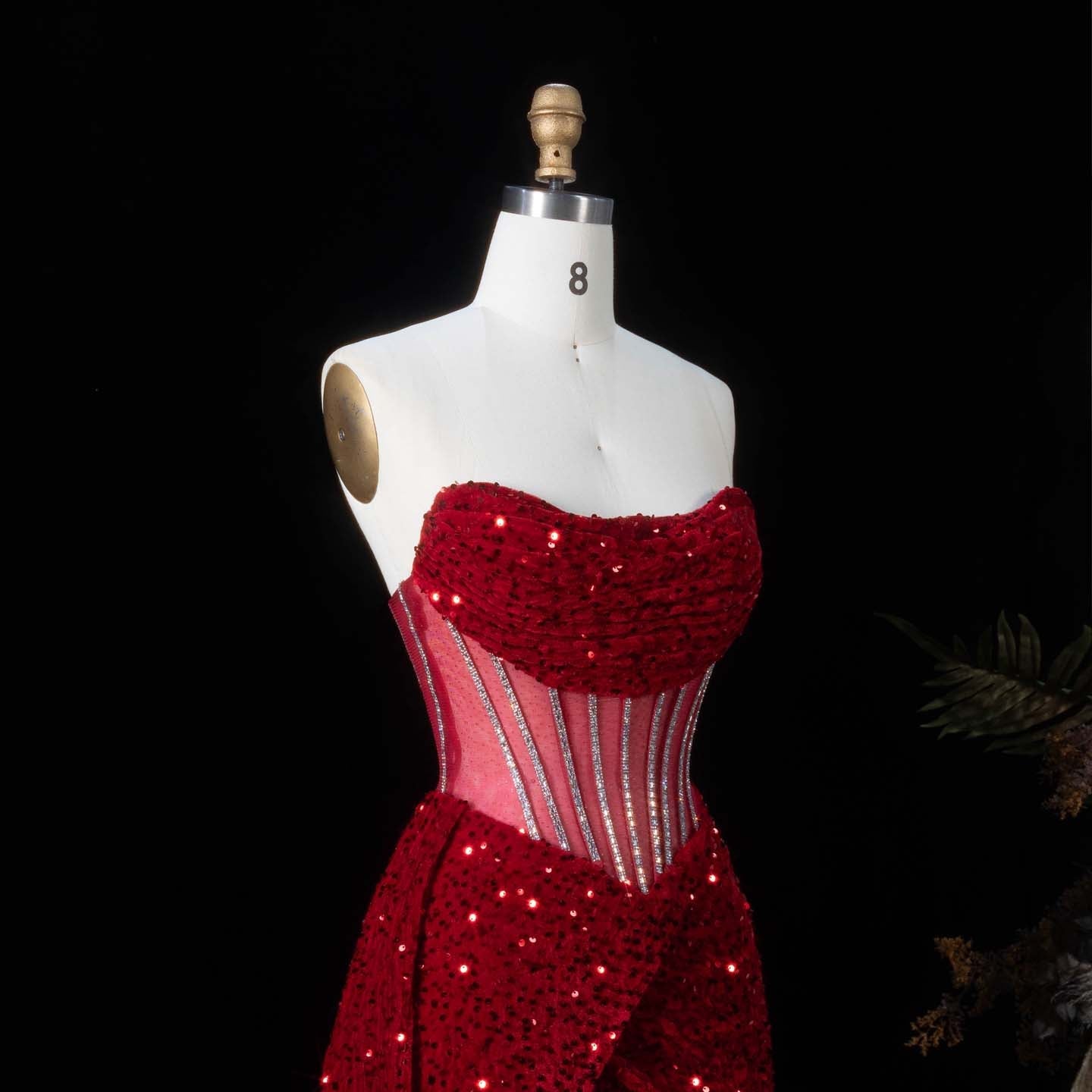 Luxury Red Sheer Corset Prom Dress with High Slit SH190 Sheer Fairy
