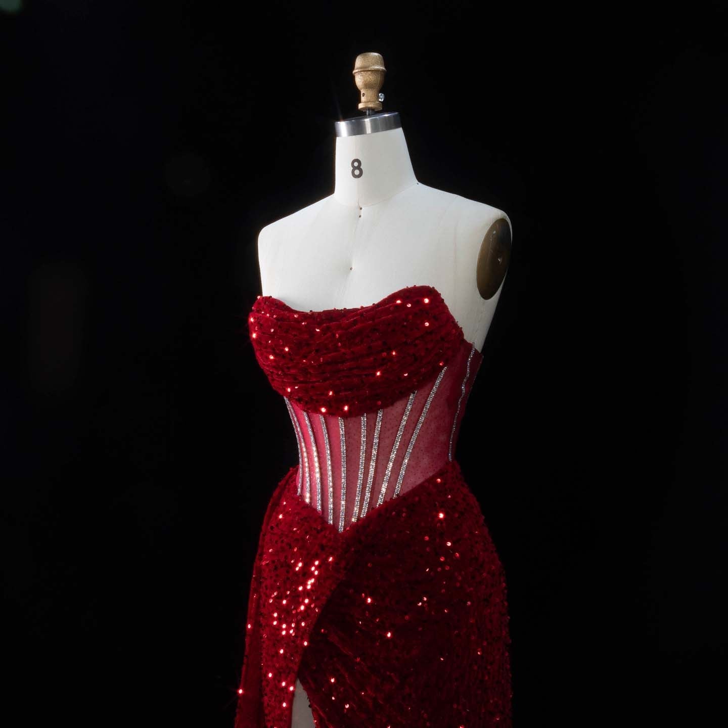 Luxury Red Sheer Corset Prom Dress with High Slit SH190 Sheer Fairy
