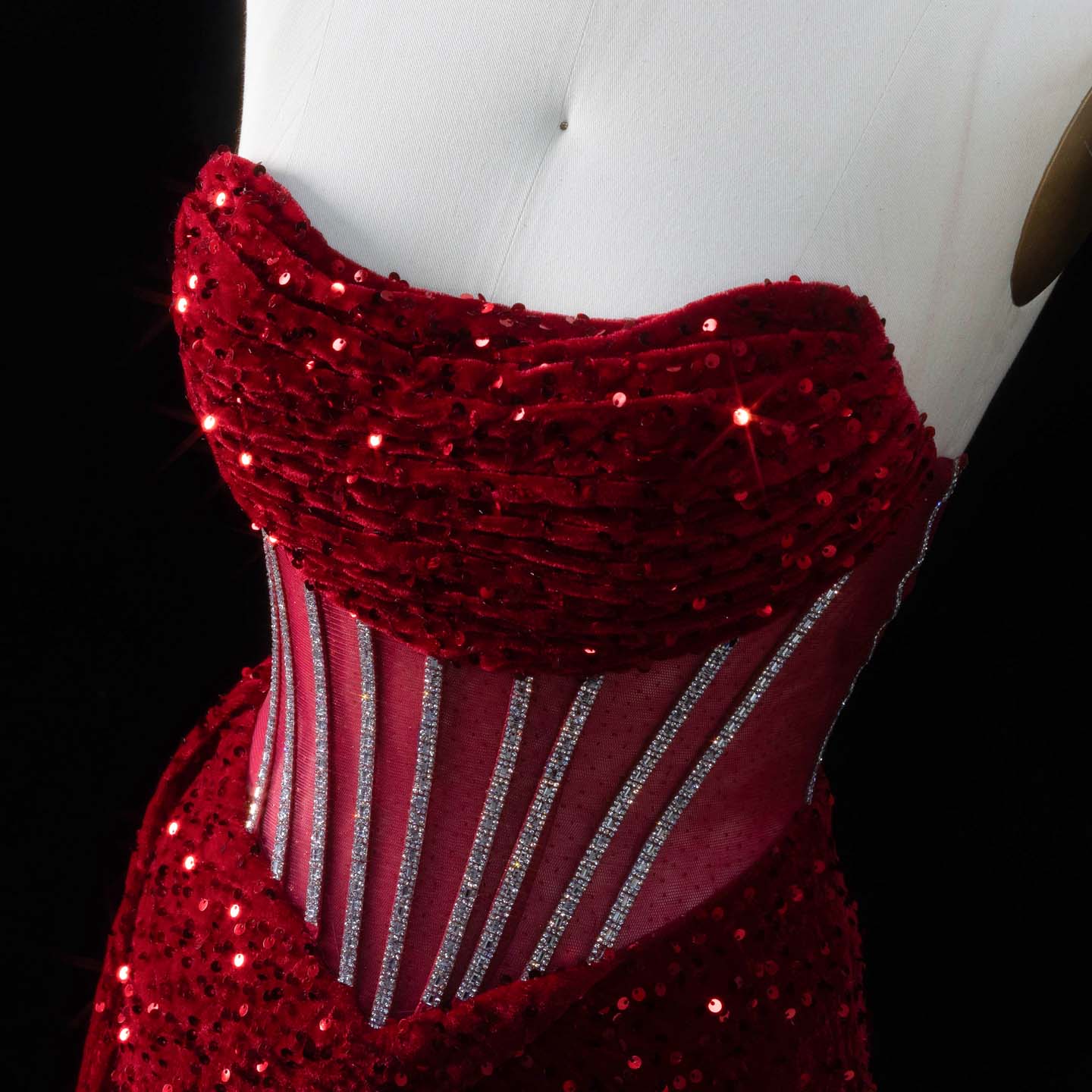 Luxury Red Sheer Corset Prom Dress with High Slit SH190 Sheer Fairy