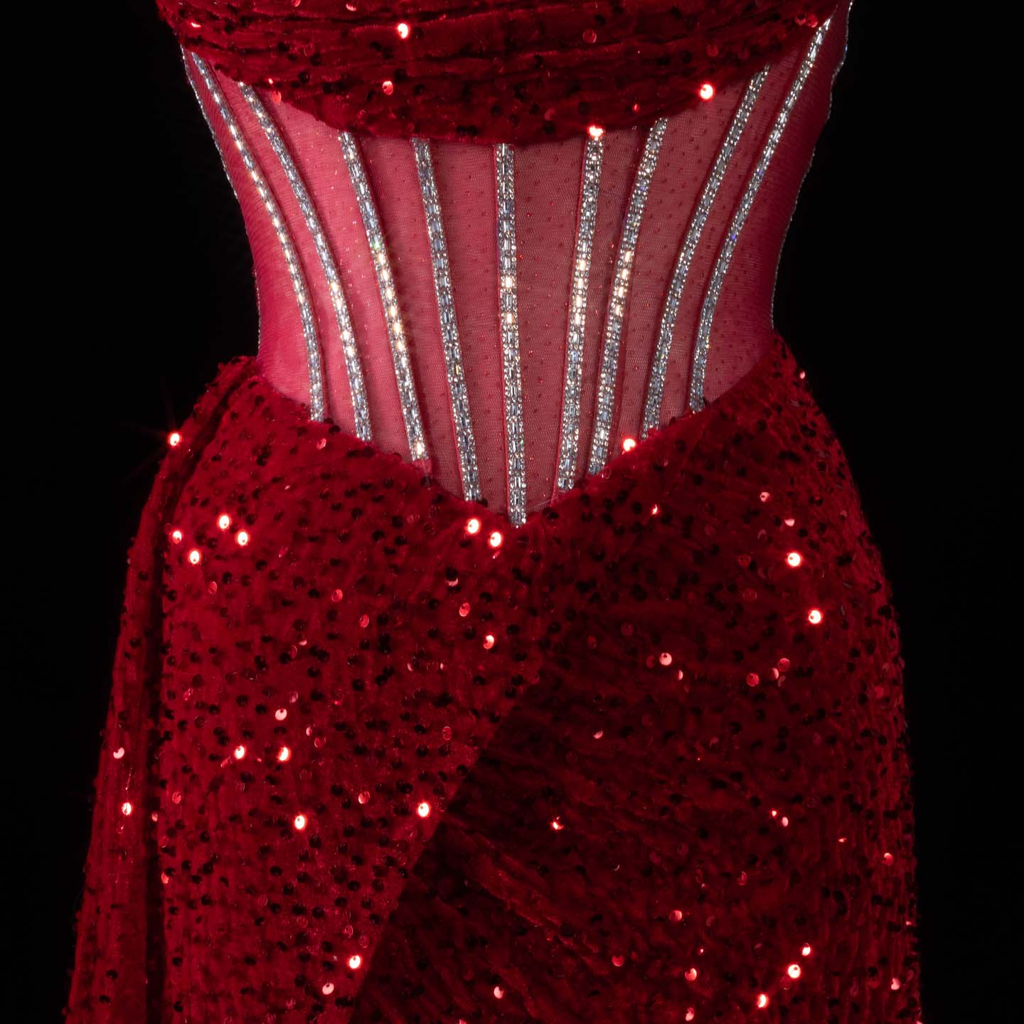 Luxury Red Sheer Corset Prom Dress with High Slit SH190 Sheer Fairy